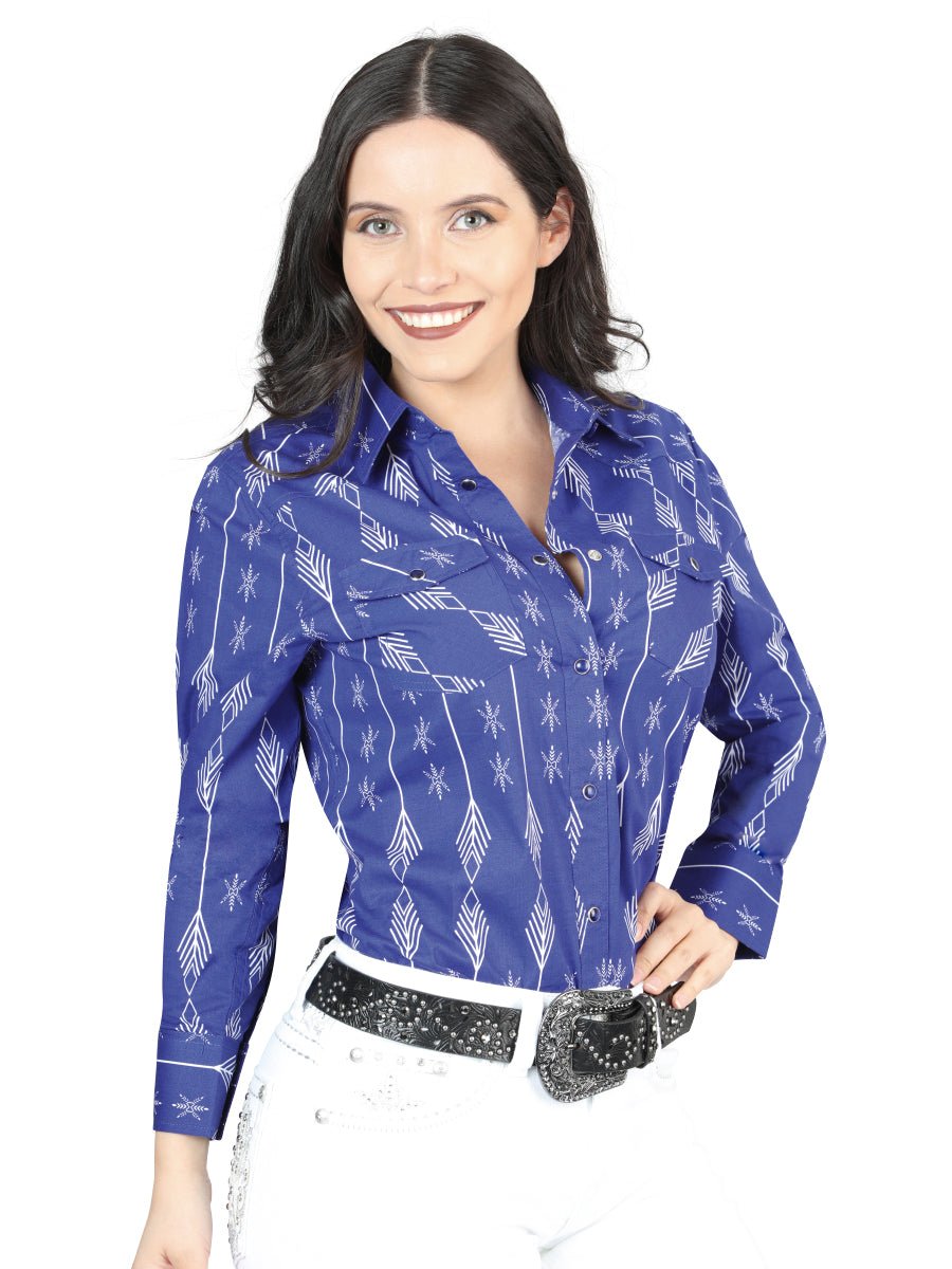 Women's Blue Print Long Sleeve Snap Western Shirt 'El Señor de los Cielos' 44437 - BELLEZA'S - Women's Blue Print Long Sleeve Snap Western Shirt 'El Señor de los Cielos' 44437 - Women's Shirt - 04443701
