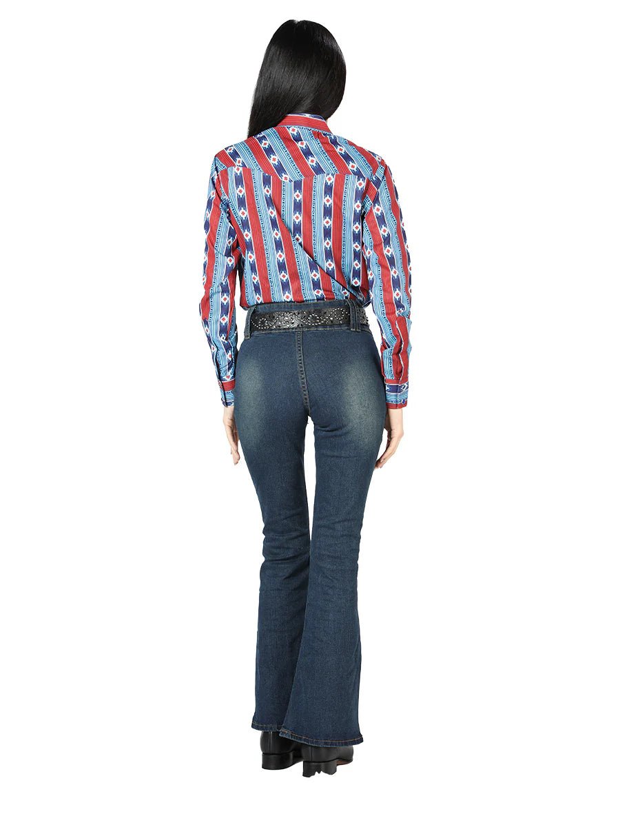 Women’s Blue Print Long Sleeve Western Shirt 'El Señor de los Cielos' 44213 - BELLEZA'S - Women’s Blue Print Long Sleeve Western Shirt 'El Señor de los Cielos' 44213 - Women's Shirt - 04421301