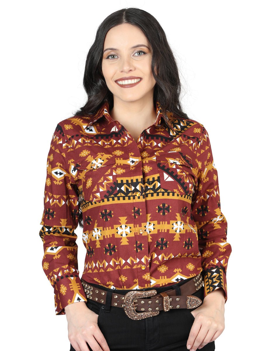 Women's Brick Print Long Sleeve Snap Western Shirt 'El Señor de los Cielos' 44424 - BELLEZA'S - Women's Brick Print Long Sleeve Snap Western Shirt 'El Señor de los Cielos' 44424 - Women's Shirt - 04442401