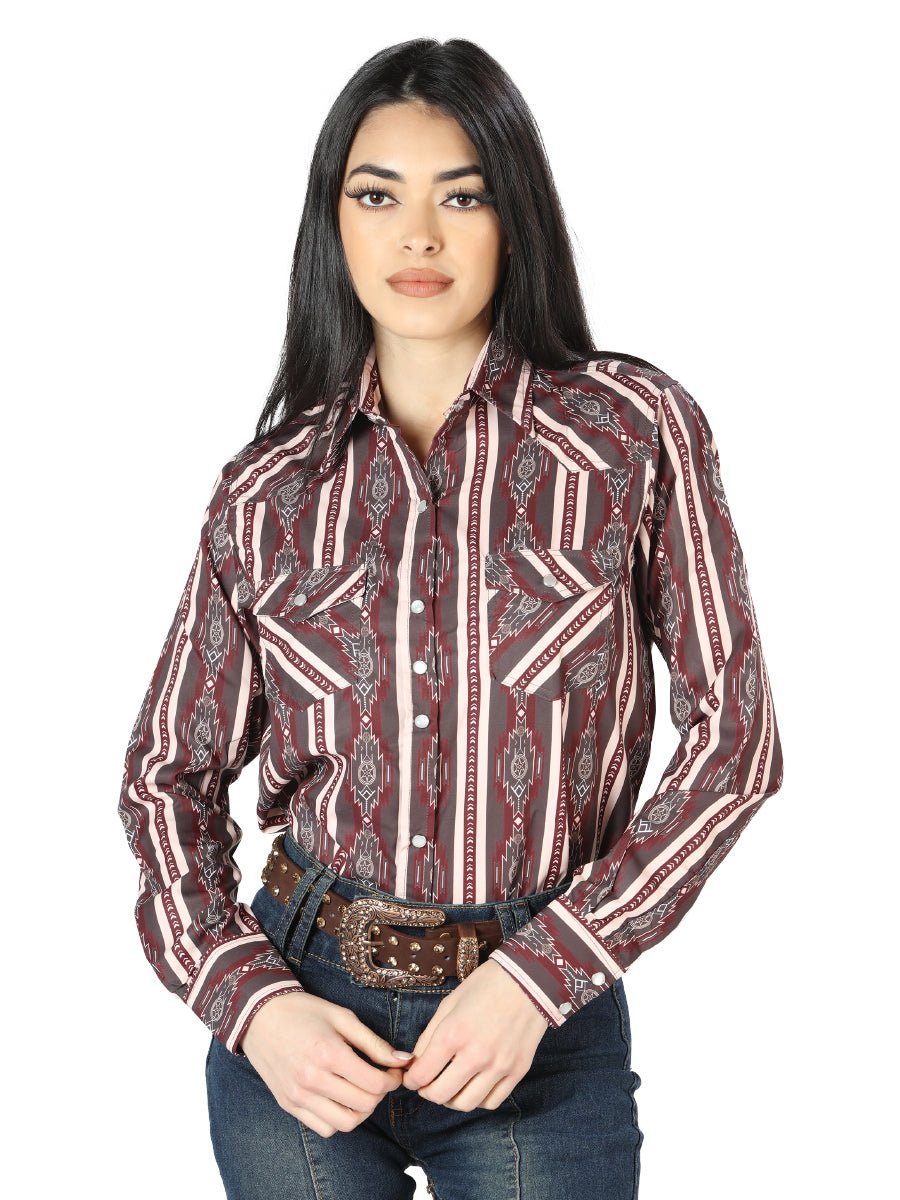 Women’s Brown Print Long Sleeve Western Shirt 'El Señor de los Cielos' 44215 - BELLEZA'S - Women’s Brown Print Long Sleeve Western Shirt 'El Señor de los Cielos' 44215 - Women's Shirt - 04421501
