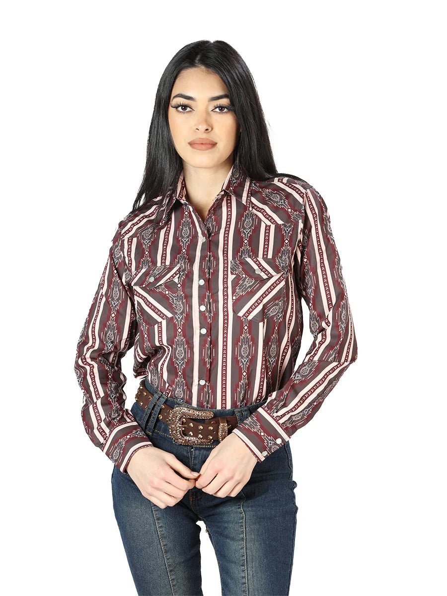 Women’s Brown Print Long Sleeve Western Shirt 'El Señor de los Cielos' 44215 - BELLEZA'S - Women’s Brown Print Long Sleeve Western Shirt 'El Señor de los Cielos' 44215 - Women's Shirt - 04421501