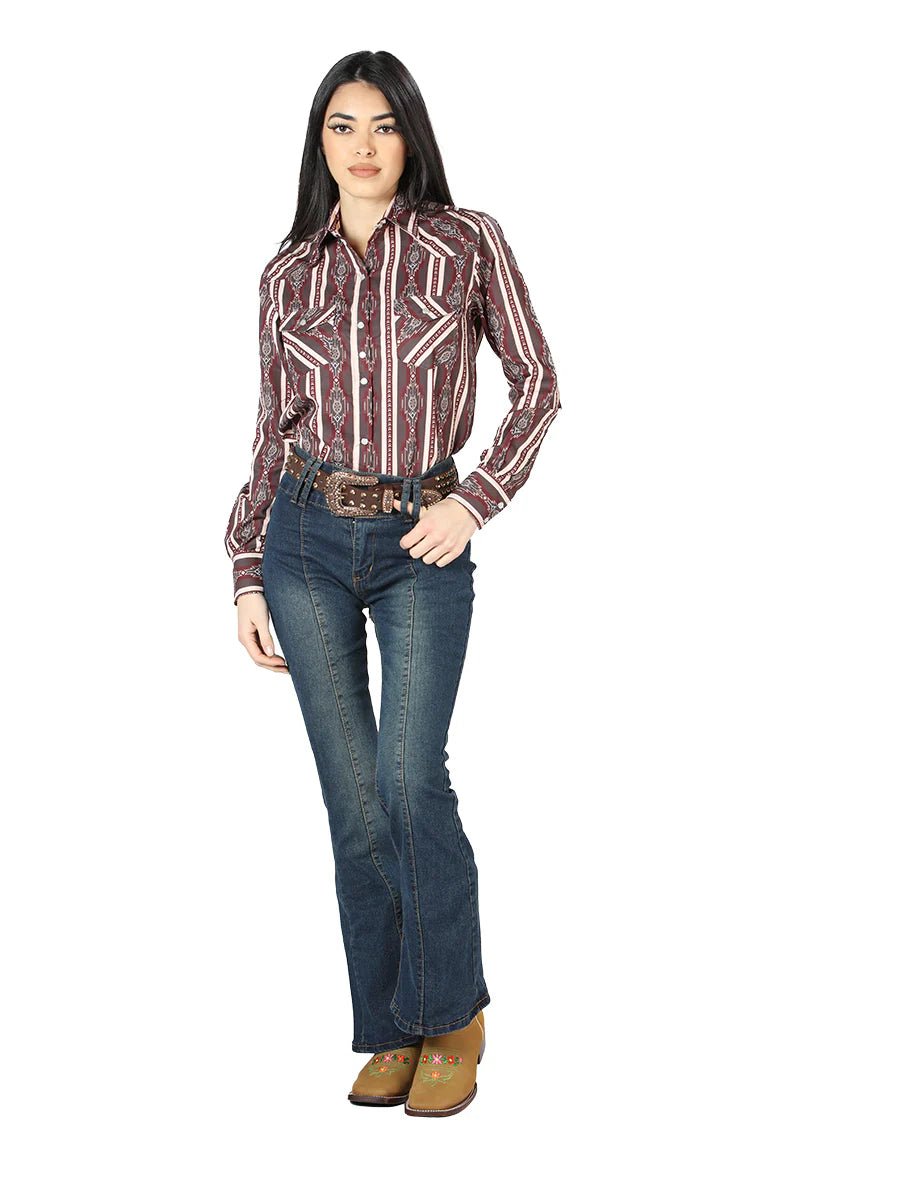 Women’s Brown Print Long Sleeve Western Shirt 'El Señor de los Cielos' 44215 - BELLEZA'S - Women’s Brown Print Long Sleeve Western Shirt 'El Señor de los Cielos' 44215 - Women's Shirt - 04421501