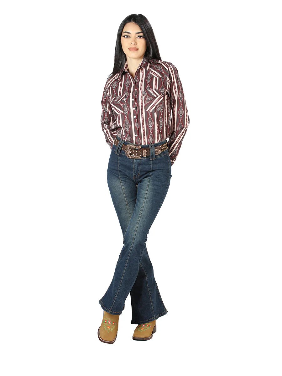 Women’s Brown Print Long Sleeve Western Shirt 'El Señor de los Cielos' 44215 - BELLEZA'S - Women’s Brown Print Long Sleeve Western Shirt 'El Señor de los Cielos' 44215 - Women's Shirt - 04421501