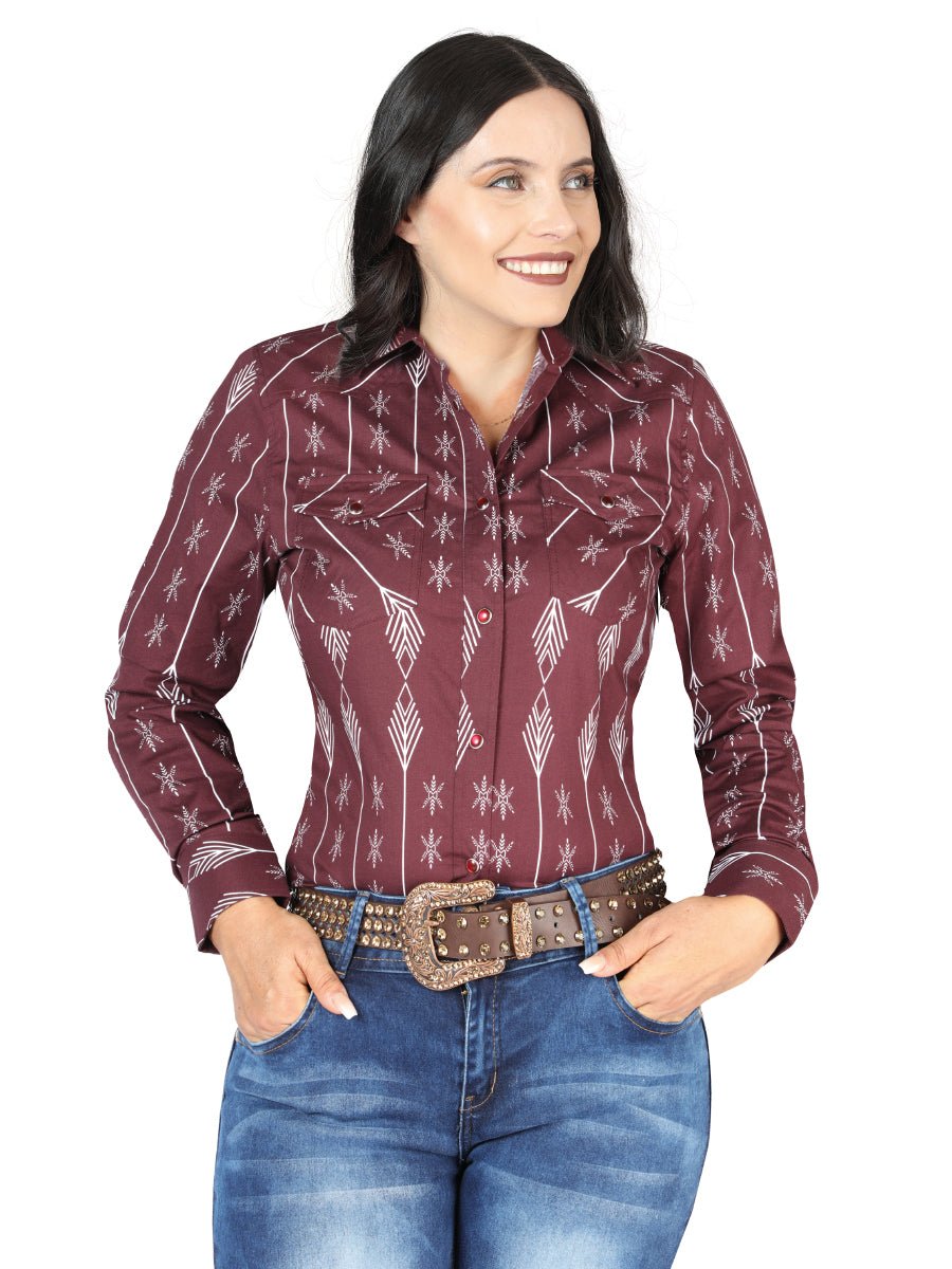 Women’s Burgundy Print Long Sleeve Casual Shirt 'El Señor de los Cielos' 44438 - BELLEZA'S - Women’s Burgundy Print Long Sleeve Casual Shirt 'El Señor de los Cielos' 44438 - Women's Shirt - 04443801