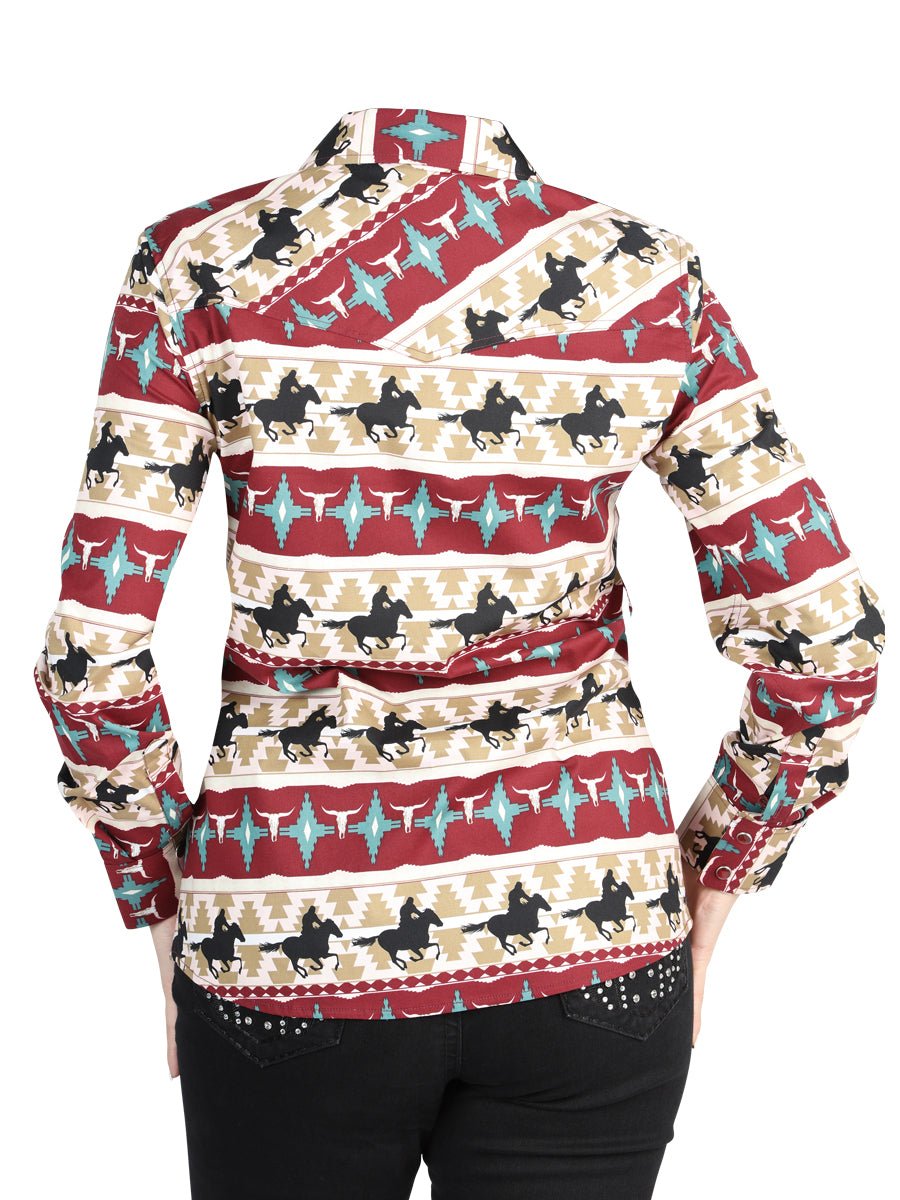 Women’s Burgundy Print Long Sleeve Casual Shirt 'El Señor de los Cielos' 44480 - BELLEZA'S - Women’s Burgundy Print Long Sleeve Casual Shirt 'El Señor de los Cielos' 44480 - Women's Shirt - 04448001