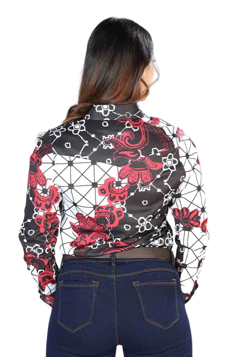 Women's Burgundy/Black Floral Print Long Sleeve Shirt 'El Señor de los Cielos' 44078 - BELLEZA'S - Women's Burgundy/Black Floral Print Long Sleeve Shirt 'El Señor de los Cielos' 44078 - Women's Shirt - 04407801