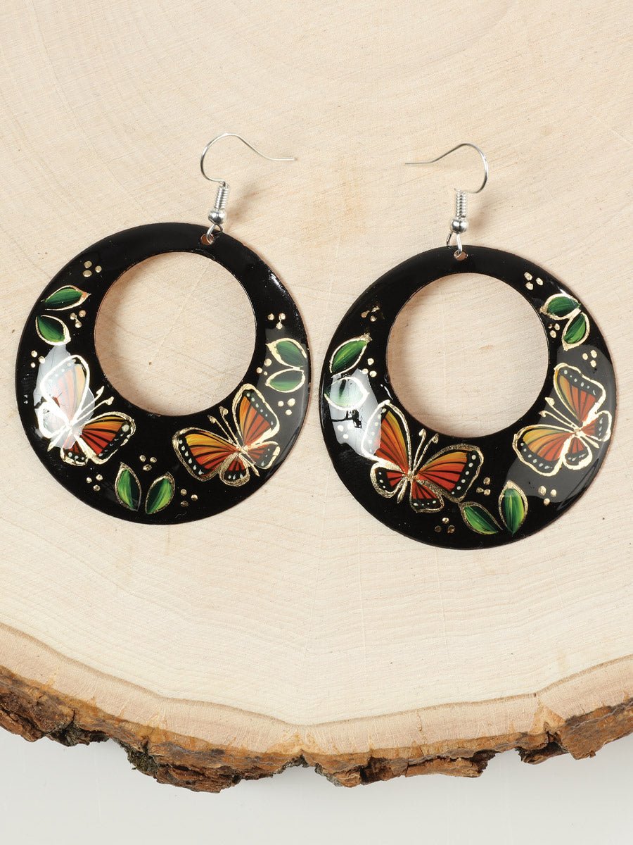 Women's Copper Artisanal Hand Painted Monarch Butterflies Earring Black 603450 - BELLEZA'S - Women's Copper Artisanal Hand Painted Monarch Butterflies Earring Black 603450 - Women's Earrings - 60345001