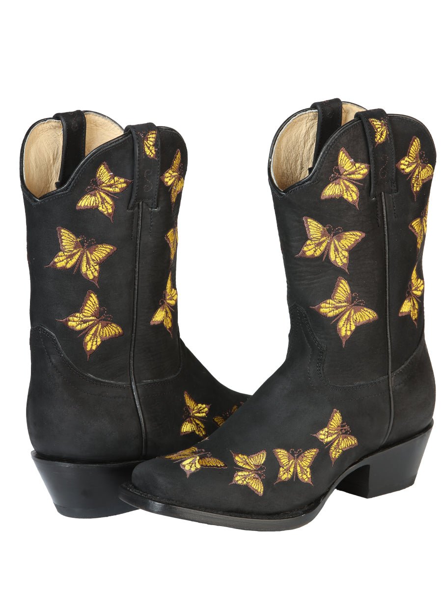 Women’s Cowgirl Boots Nubuck Leather Butterflies Embroidered Western 'El General' 51220 - BELLEZA'S - Women’s Cowgirl Boots Nubuck Leather Butterflies Embroidered Western 'El General' 51220 - Women's Boots - 05122001