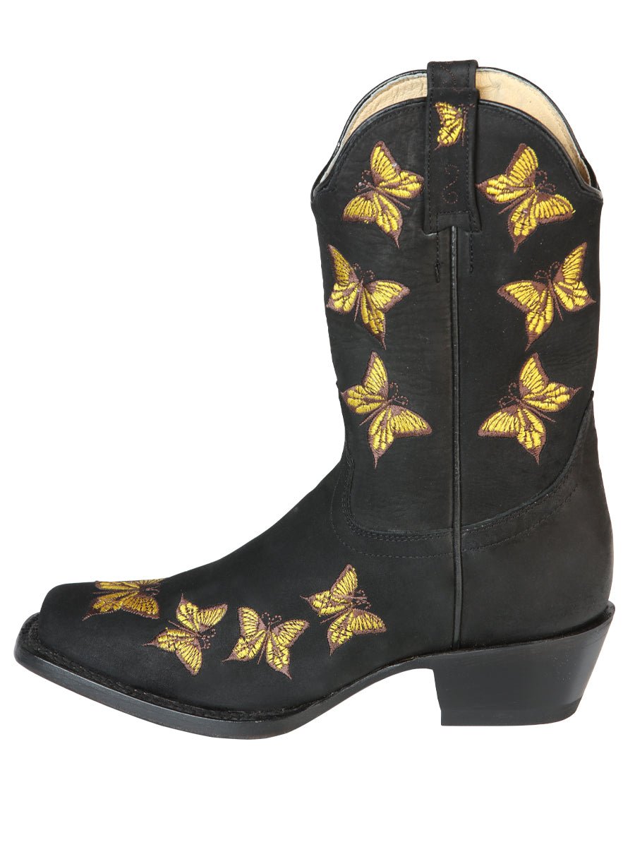 Women’s Cowgirl Boots Nubuck Leather Butterflies Embroidered Western 'El General' 51220 - BELLEZA'S - Women’s Cowgirl Boots Nubuck Leather Butterflies Embroidered Western 'El General' 51220 - Women's Boots - 05122001