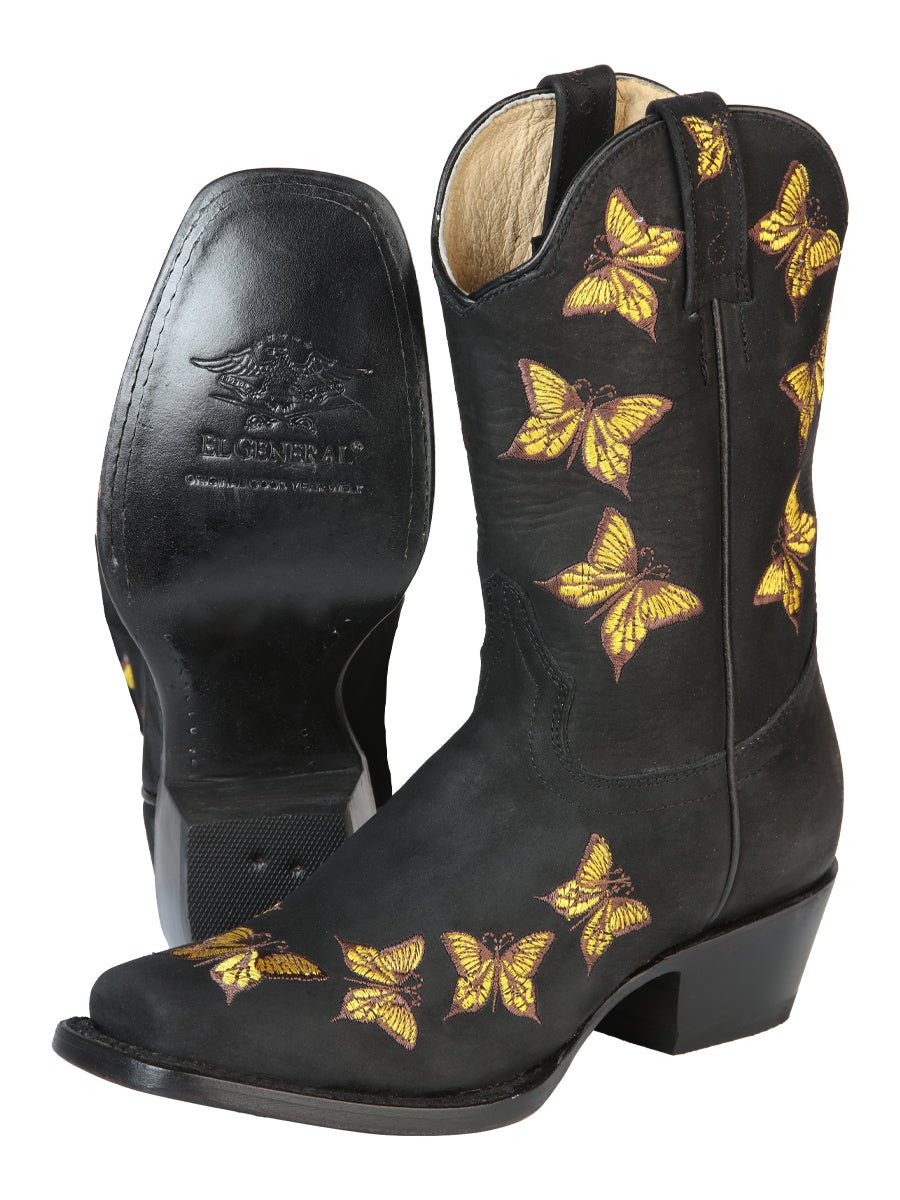 Women’s Cowgirl Boots Nubuck Leather Butterflies Embroidered Western 'El General' 51220 - BELLEZA'S - Women’s Cowgirl Boots Nubuck Leather Butterflies Embroidered Western 'El General' 51220 - Women's Boots - 05122001