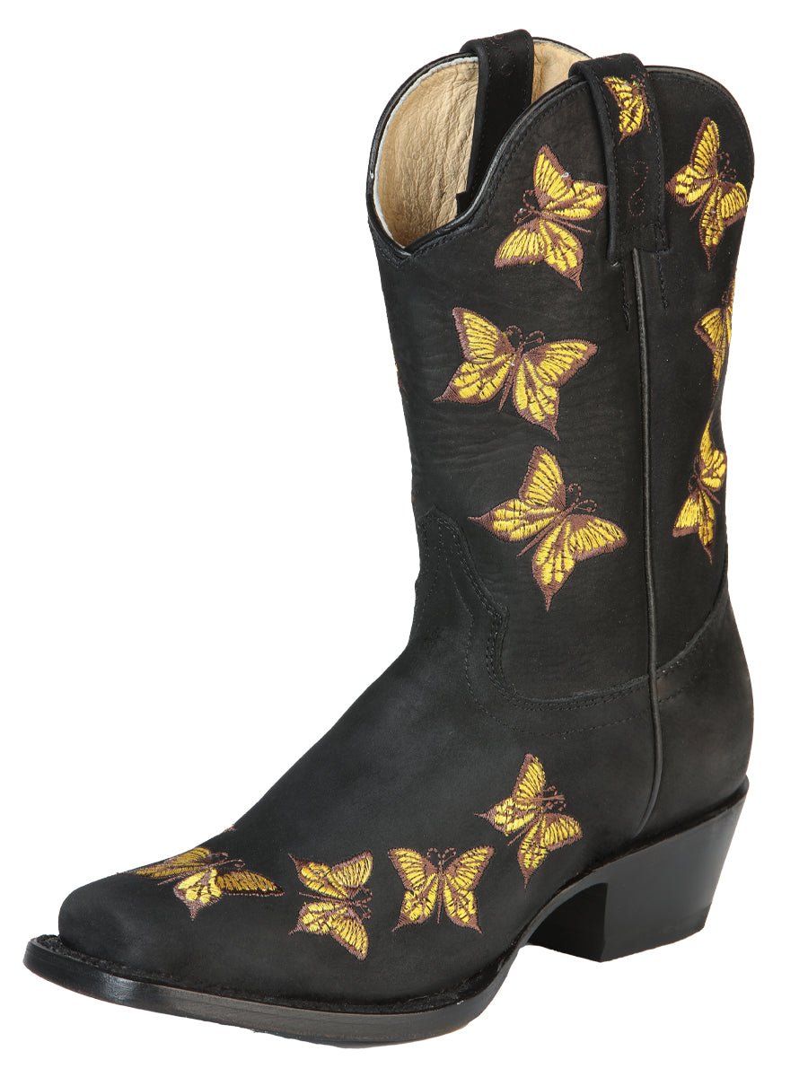 Women’s Cowgirl Boots Nubuck Leather Butterflies Embroidered Western 'El General' 51220 - BELLEZA'S - Women’s Cowgirl Boots Nubuck Leather Butterflies Embroidered Western 'El General' 51220 - Women's Boots - 05122001