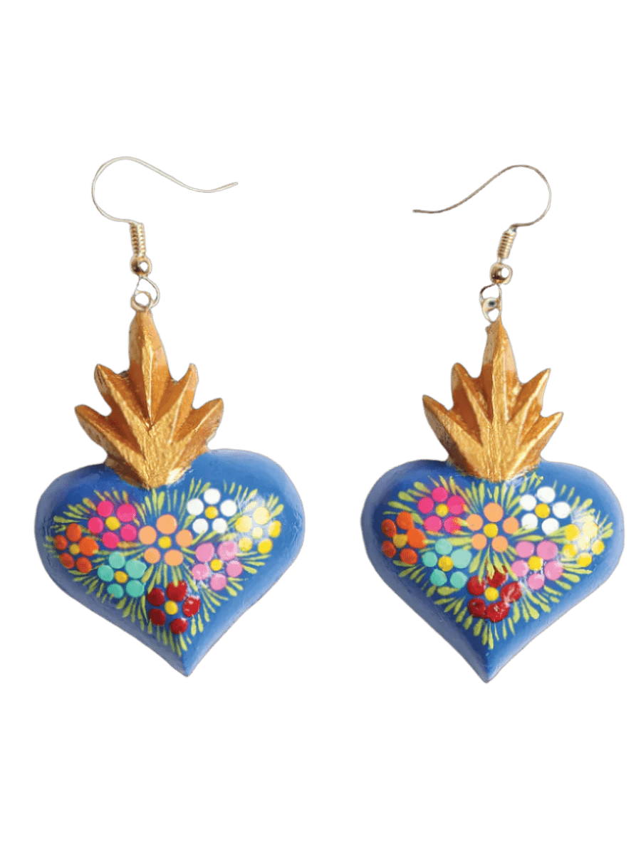 Women's Earrings Artisanal Hand Painted Earrings Blue Wood 603975 - BELLEZA'S - Women's Earrings Artisanal Hand Painted Earrings Blue Wood 603975 - Women's Earrings - 60397501