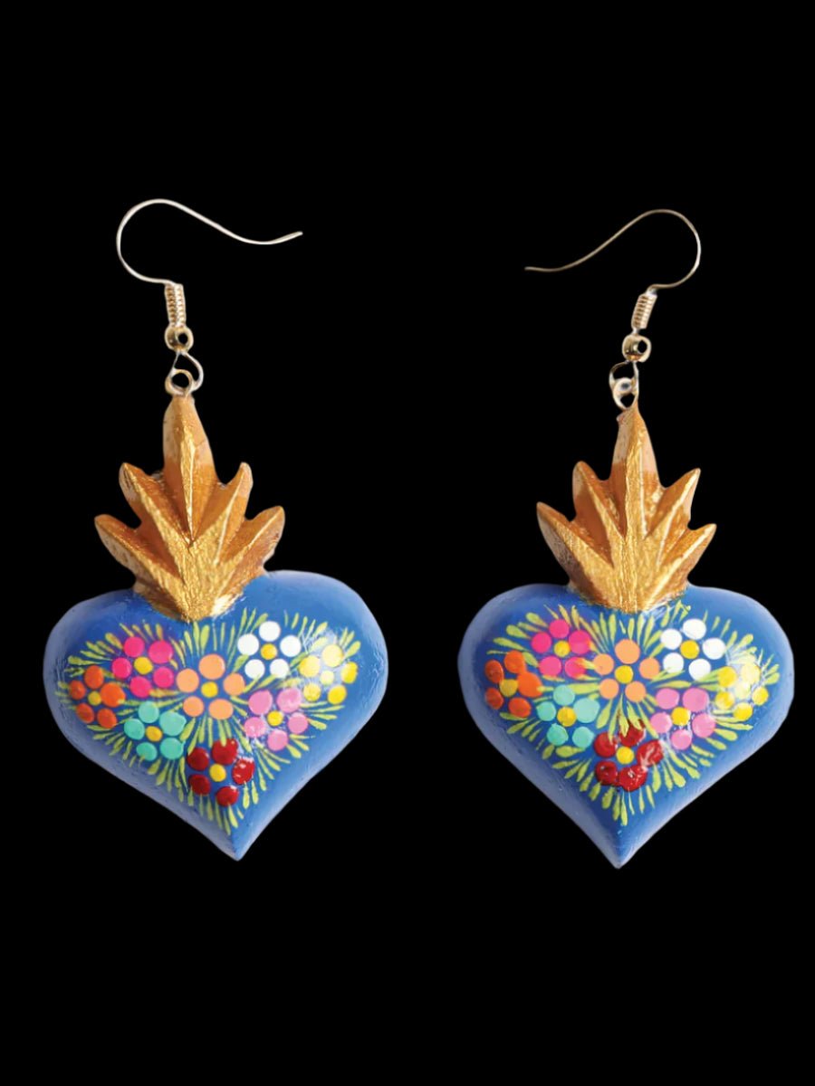 Women's Earrings Artisanal Hand Painted Earrings Blue Wood 603975 - BELLEZA'S - Women's Earrings Artisanal Hand Painted Earrings Blue Wood 603975 - Women's Earrings - 60397501