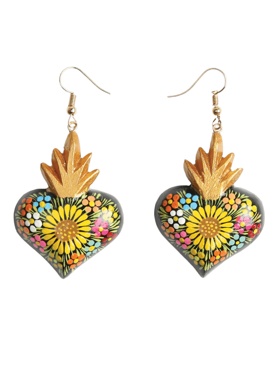 Women's Earrings Artisanal Hand Painted Earrings Flowers Heart 603976 - BELLEZA'S - Women's Earrings Artisanal Hand Painted Earrings Flowers Heart 603976 - Women's Earrings - 60397601