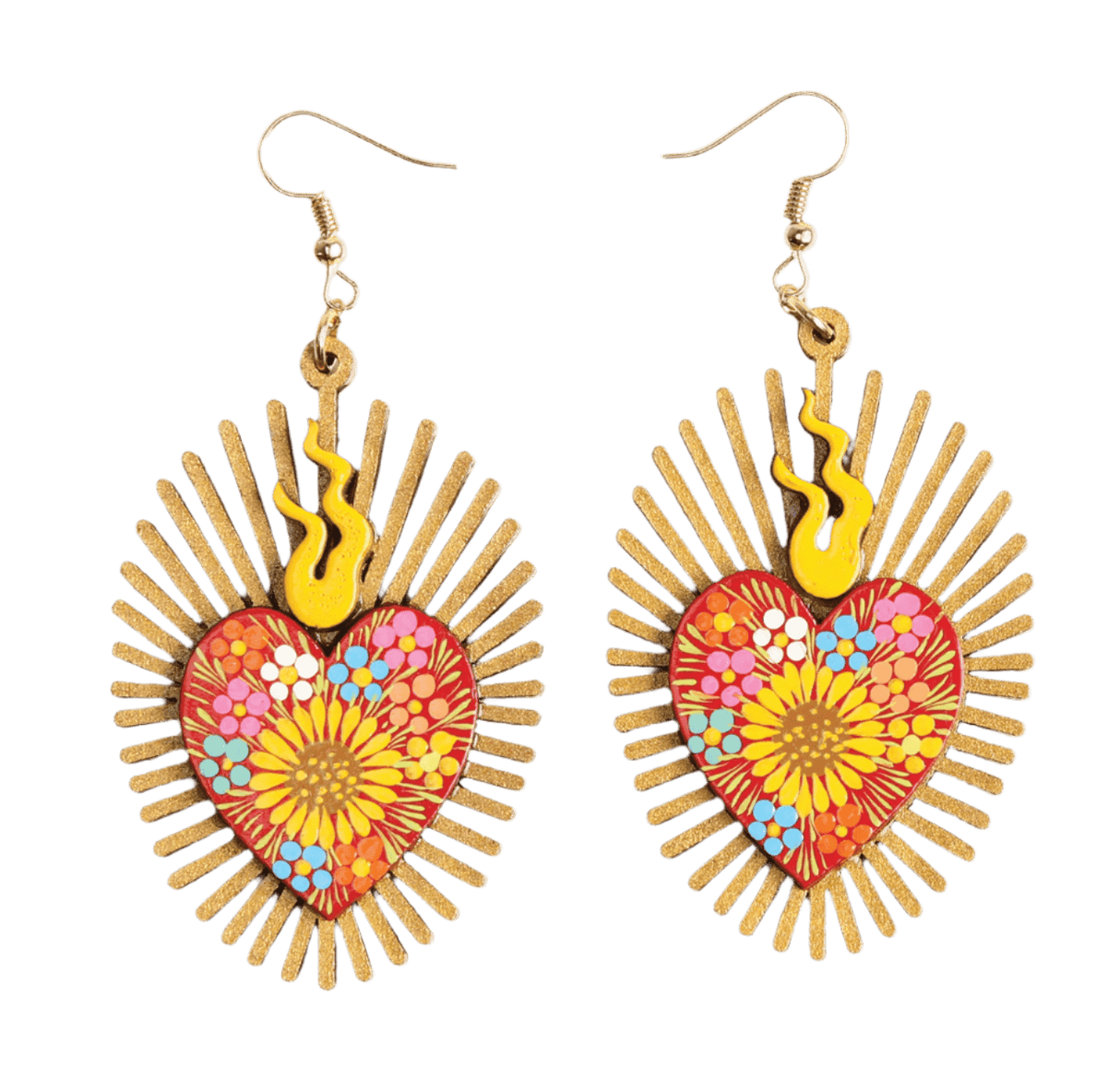 Women's Earrings Artisanal Hand Painted Heart Red 603977 - BELLEZA'S - Women's Earrings Artisanal Hand Painted Heart Red 603977 - Women's Earrings - 60397701