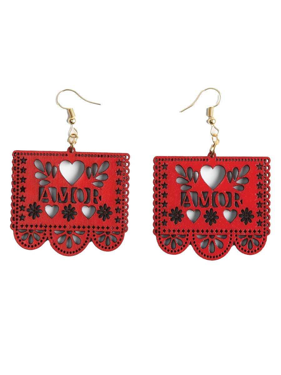 Women's Earrings Mexican Artisanal Handmade AMOR on Wood Red 603949 - BELLEZA'S - Women's Earrings Mexican Artisanal Handmade AMOR on Wood Red 603949 - Women's Earrings - 60394901