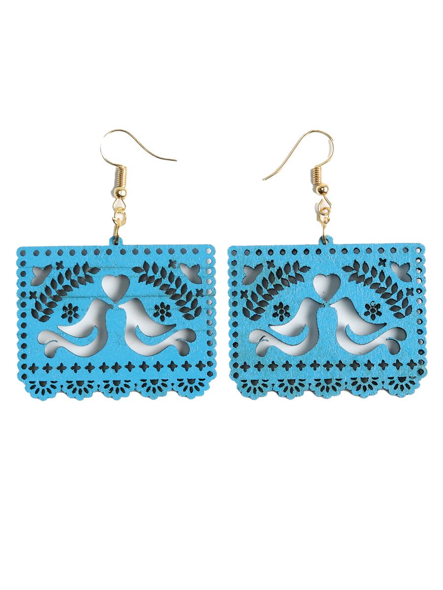 Women's Earrings Mexican Artisanal Handmade Doves on Wood Blue 603951 - BELLEZA'S - Women's Earrings Mexican Artisanal Handmade Doves on Wood Blue 603951 - Women's Earrings - 60395101