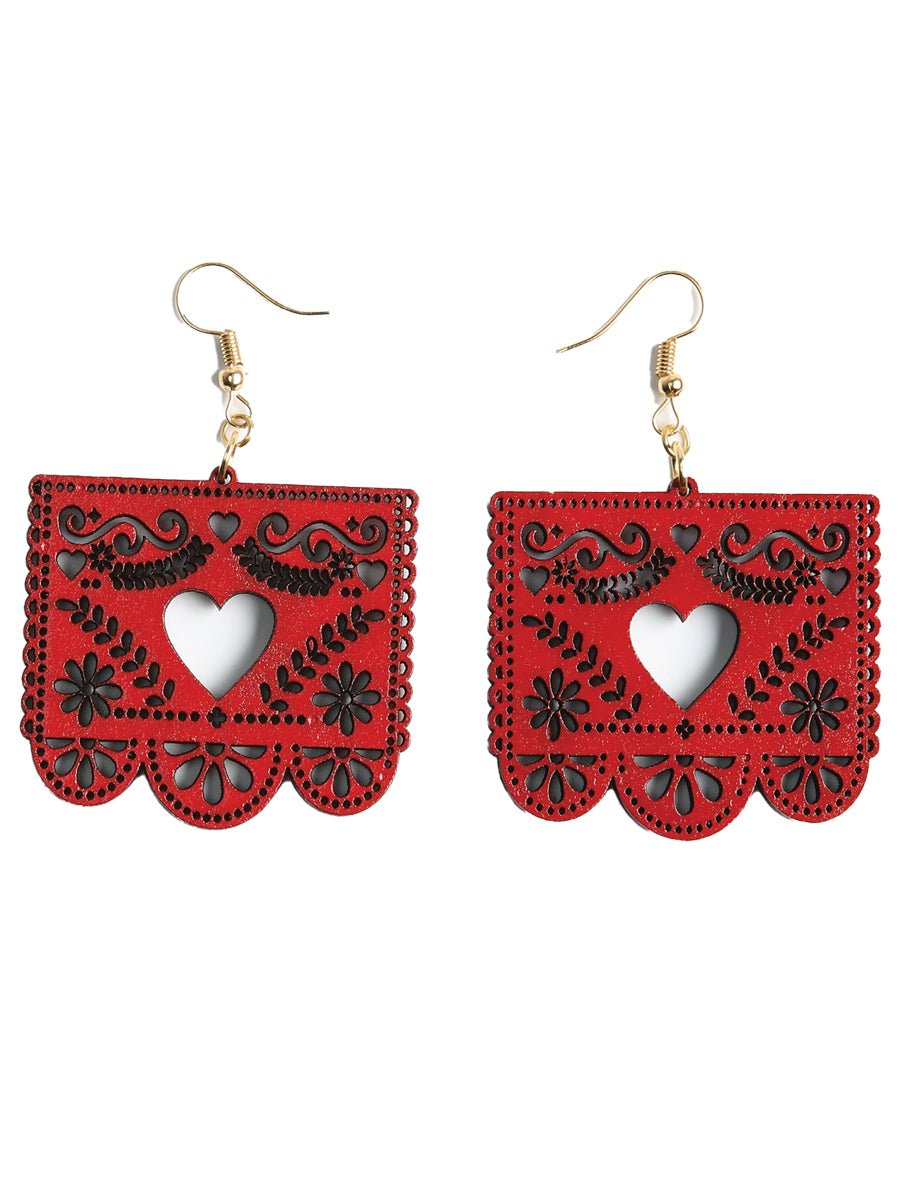 Women's Earrings Mexican Artisanal Handmade Heart on Wood Red 603950 - BELLEZA'S - Women's Earrings Mexican Artisanal Handmade Heart on Wood Red 603950 - Women's Earrings - 60395001
