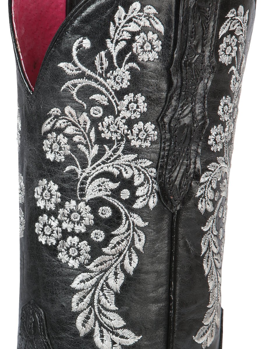Women’s Genuine Leather Floral Engraving Western Cowgirl Boots 'El General' 44636 - BELLEZA'S - Women’s Genuine Leather Floral Engraving Western Cowgirl Boots 'El General' 44636 - Women's Boots - 04463601