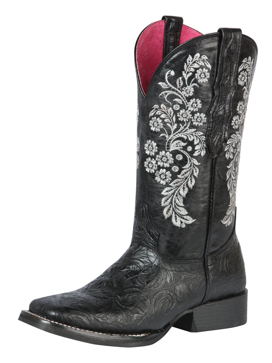 Women’s Genuine Leather Floral Engraving Western Cowgirl Boots 'El General' 44636 - BELLEZA'S - Women’s Genuine Leather Floral Engraving Western Cowgirl Boots 'El General' 44636 - Women's Boots - 04463601