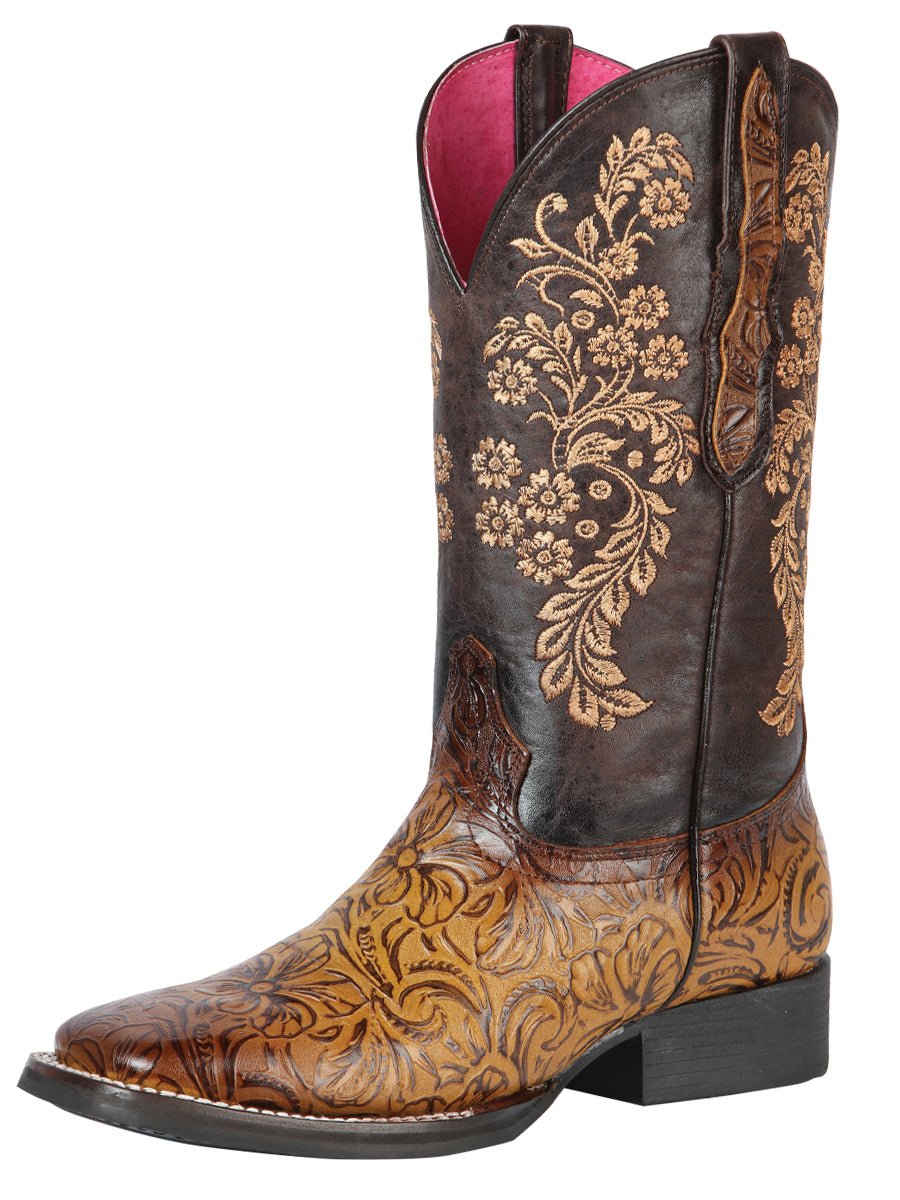 Women’s Genuine Leather Floral Engraving Western Cowgirl Boots 'El General' Orix 44634 - BELLEZA'S - Women’s Genuine Leather Floral Engraving Western Cowgirl Boots 'El General' Orix 44634 - Women's Boots - 04463401