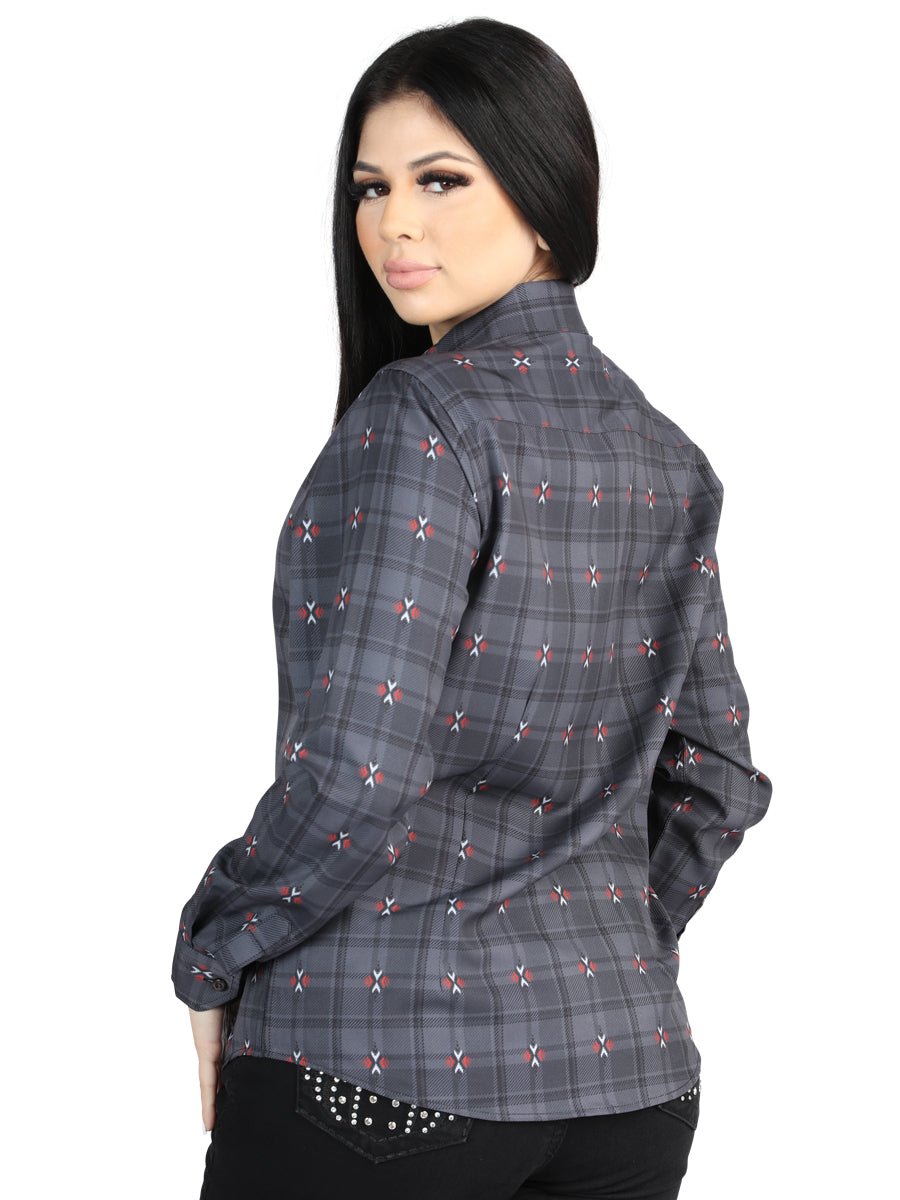 Women's Gray/Brown Plaid Print Long Sleeve Western Shirt 'El Señor De Los Cielos' 44725 - BELLEZA'S - Women's Gray/Brown Plaid Print Long Sleeve Western Shirt 'El Señor De Los Cielos' 44725 - Women's Shirt - 04472501