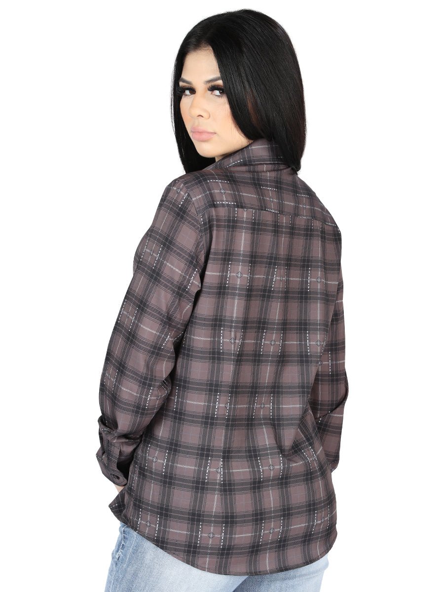 Women's Moka/Olive Plaid Print Long Sleeve Western Shirt 'El Señor de los Cielos' 44729 - BELLEZA'S - Women's Moka/Olive Plaid Print Long Sleeve Western Shirt 'El Señor de los Cielos' 44729 - Women's Shirt - 04472901