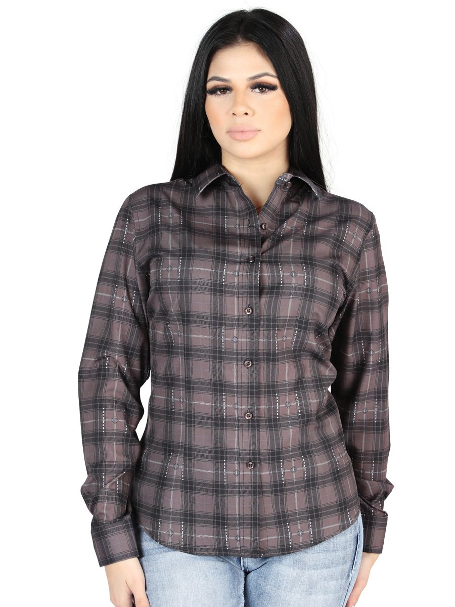 Women's Moka/Olive Plaid Print Long Sleeve Western Shirt 'El Señor de los Cielos' 44729 - BELLEZA'S - Women's Moka/Olive Plaid Print Long Sleeve Western Shirt 'El Señor de los Cielos' 44729 - Women's Shirt - 04472901