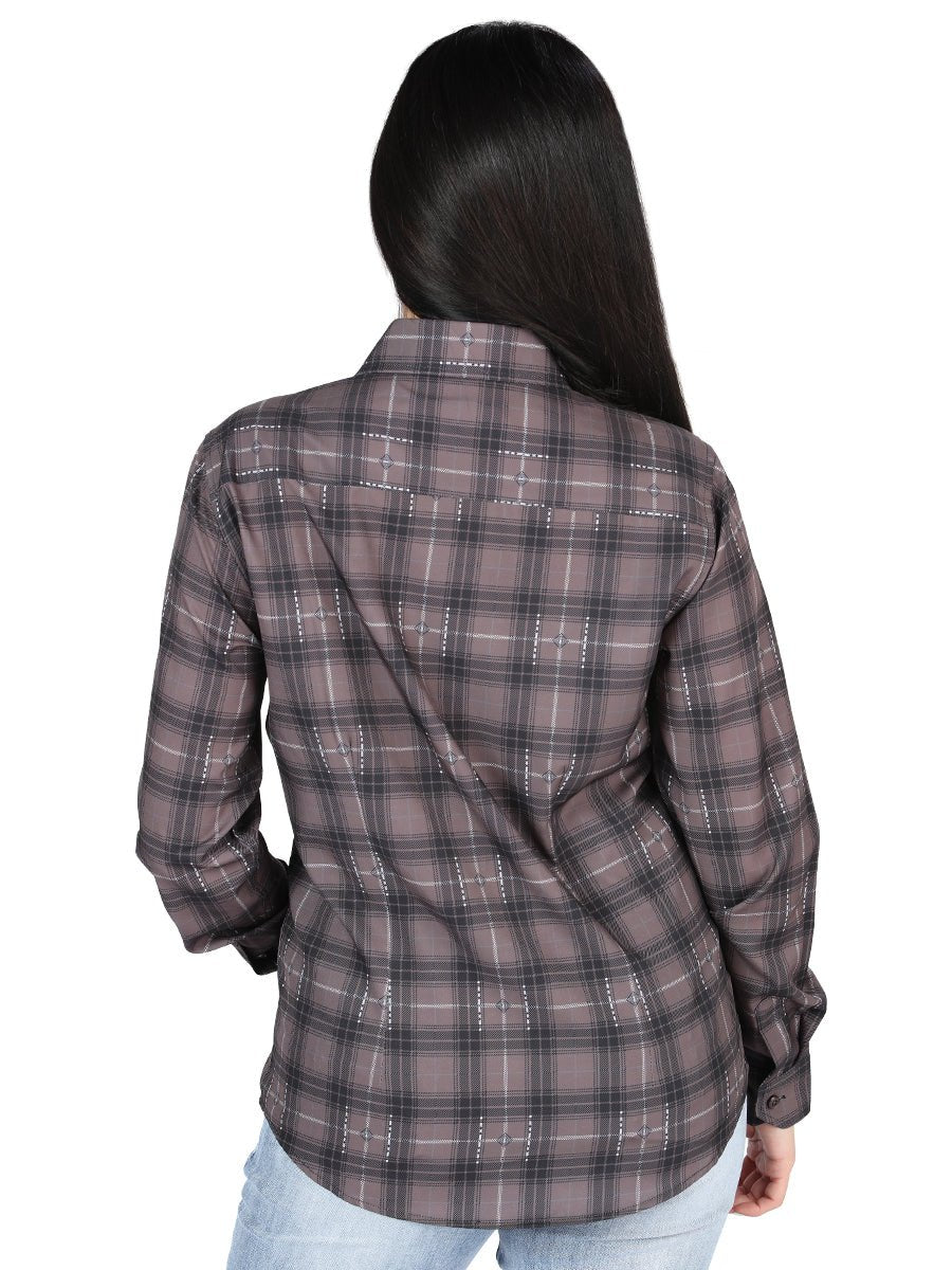 Women's Moka/Olive Plaid Print Long Sleeve Western Shirt 'El Señor de los Cielos' 44729 - BELLEZA'S - Women's Moka/Olive Plaid Print Long Sleeve Western Shirt 'El Señor de los Cielos' 44729 - Women's Shirt - 04472901