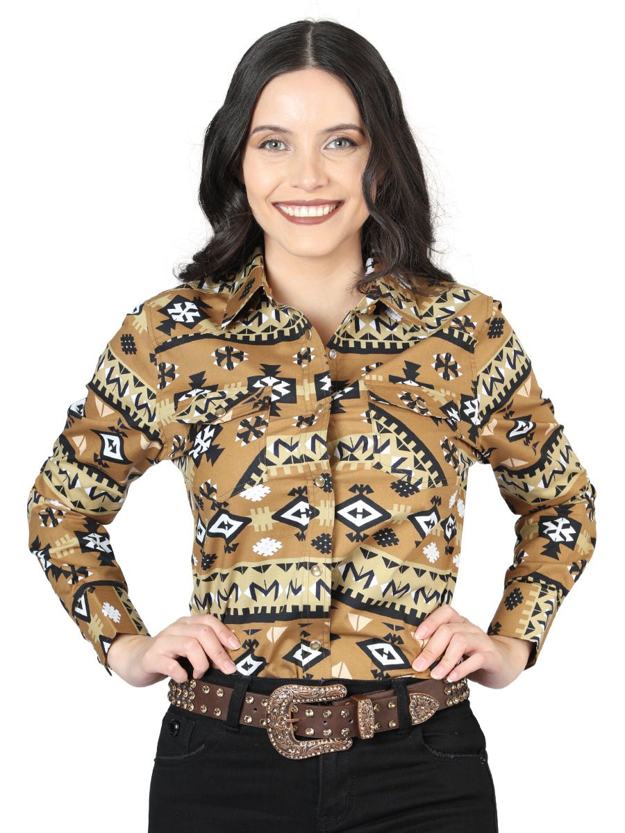 Women’s Mustard Print Long Sleeve Snap Western Shirt 'El Señor de los Cielos' 44421 - BELLEZA'S - Women’s Mustard Print Long Sleeve Snap Western Shirt 'El Señor de los Cielos' 44421 - Women's Shirt - 04442101