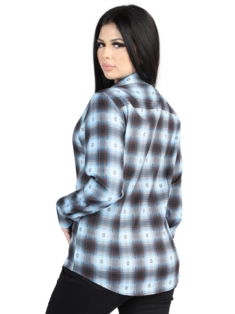 Women’s Navy/Black Plaid Print Long Sleeve Western Shirt 'El Señor de los Cielos' 44719 - BELLEZA'S - Women’s Navy/Black Plaid Print Long Sleeve Western Shirt 'El Señor de los Cielos' 44719 - Women's Shirt - 04471901