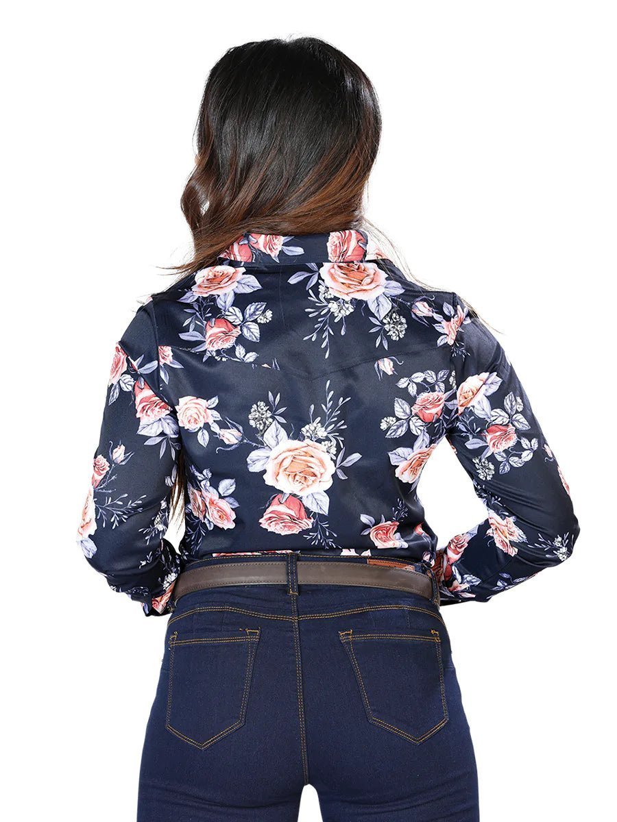 Women's Navy/Roses Print Long Sleeve Western Shirt 'El Señor de los Cielos' 44090 - BELLEZA'S - Women's Navy/Roses Print Long Sleeve Western Shirt 'El Señor de los Cielos' 44090 - Women's Shirt - 04409001