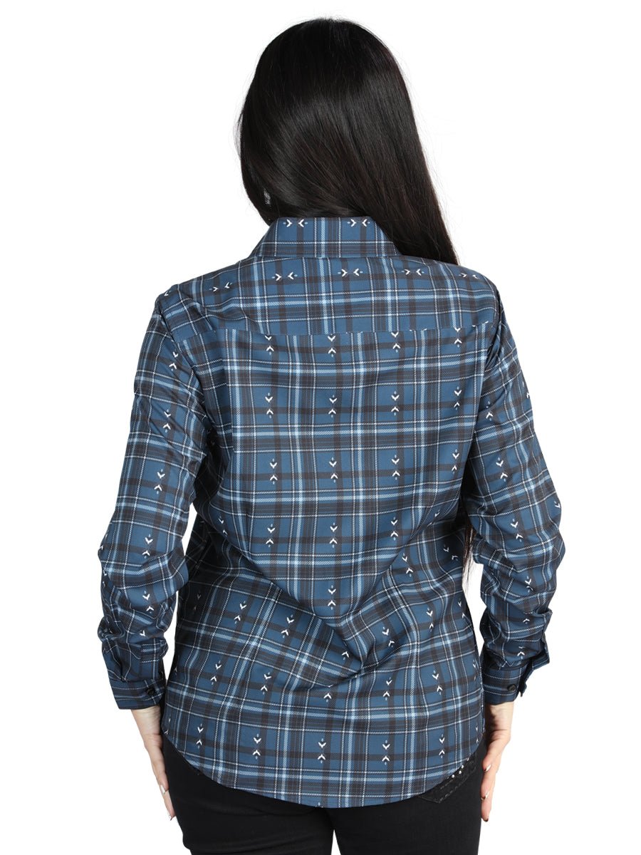 Women's Navy/White Plaid Print Long Sleeve Western Shirt 'El Señor De Los Cielos' 44723 - BELLEZA'S - Women's Navy/White Plaid Print Long Sleeve Western Shirt 'El Señor De Los Cielos' 44723 - Women's Shirt - 04472301