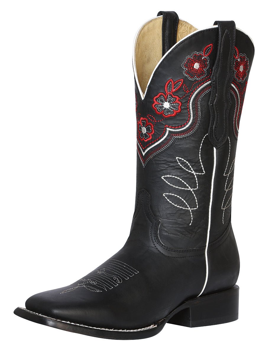 Women’s Nubuck Leather Floral Embroidered Rodeo Western Cowgirl Boots 'El General' 42977 - BELLEZA'S - Women’s Nubuck Leather Floral Embroidered Rodeo Western Cowgirl Boots 'El General' 42977 - Women's Boots - 04297701