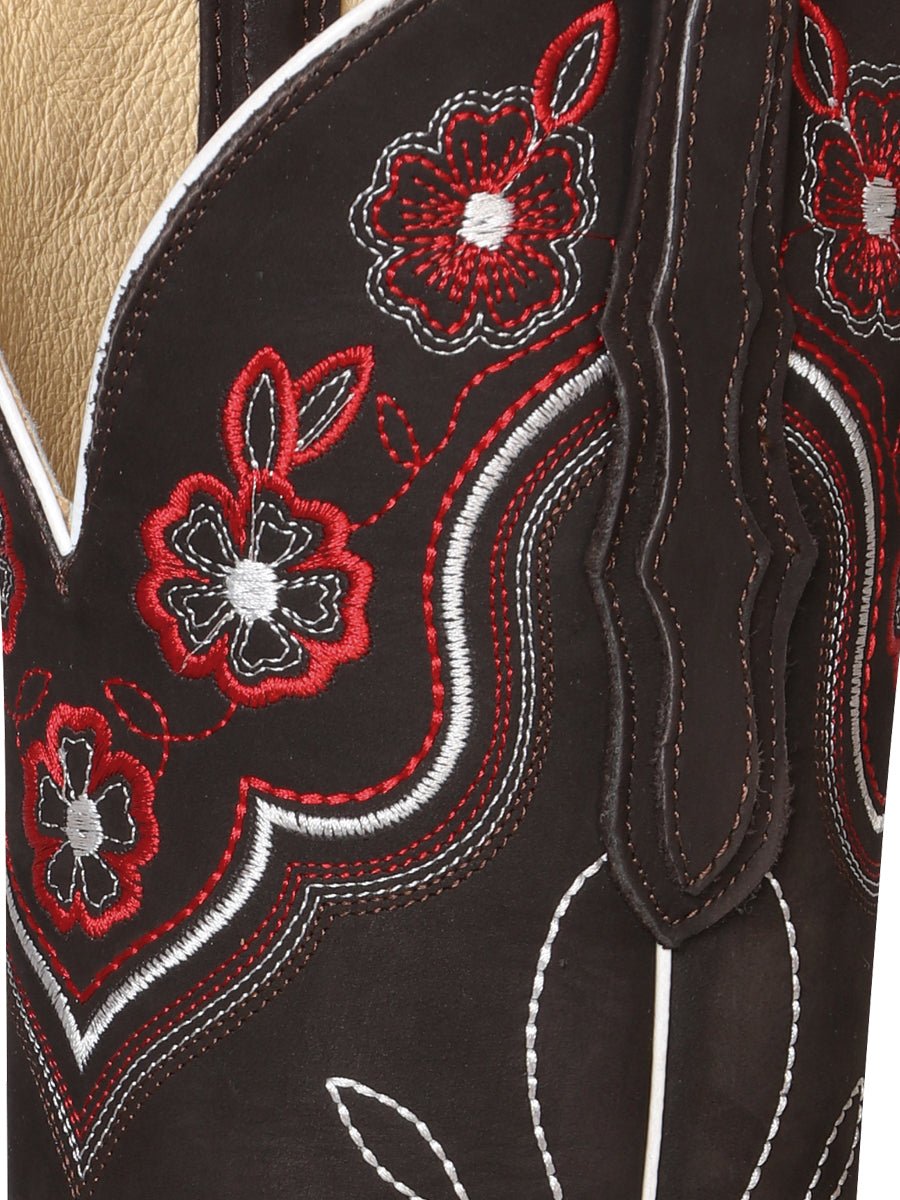 Women’s Nubuck Leather Floral Embroidered Rodeo Western Cowgirl Boots 'El General' 42978 - BELLEZA'S - Women’s Nubuck Leather Floral Embroidered Rodeo Western Cowgirl Boots 'El General' 42978 - Women's Boots - 04297801