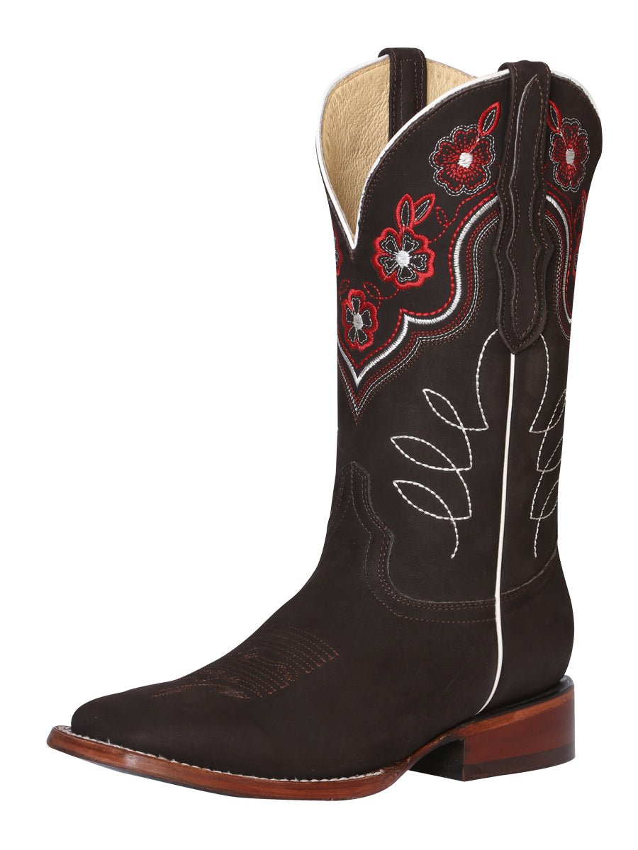 Women’s Nubuck Leather Floral Embroidered Rodeo Western Cowgirl Boots 'El General' 42978 - BELLEZA'S - Women’s Nubuck Leather Floral Embroidered Rodeo Western Cowgirl Boots 'El General' 42978 - Women's Boots - 04297801