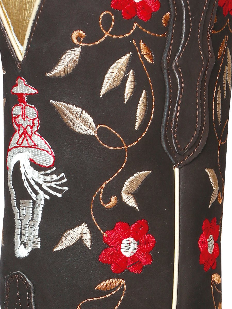 Women’s Nubuck Leather Floral Embroidered Shaft Western Cowgirl Boots 'El General' 42974 - BELLEZA'S - Women’s Nubuck Leather Floral Embroidered Shaft Western Cowgirl Boots 'El General' 42974 - Women's Boots - 04297401