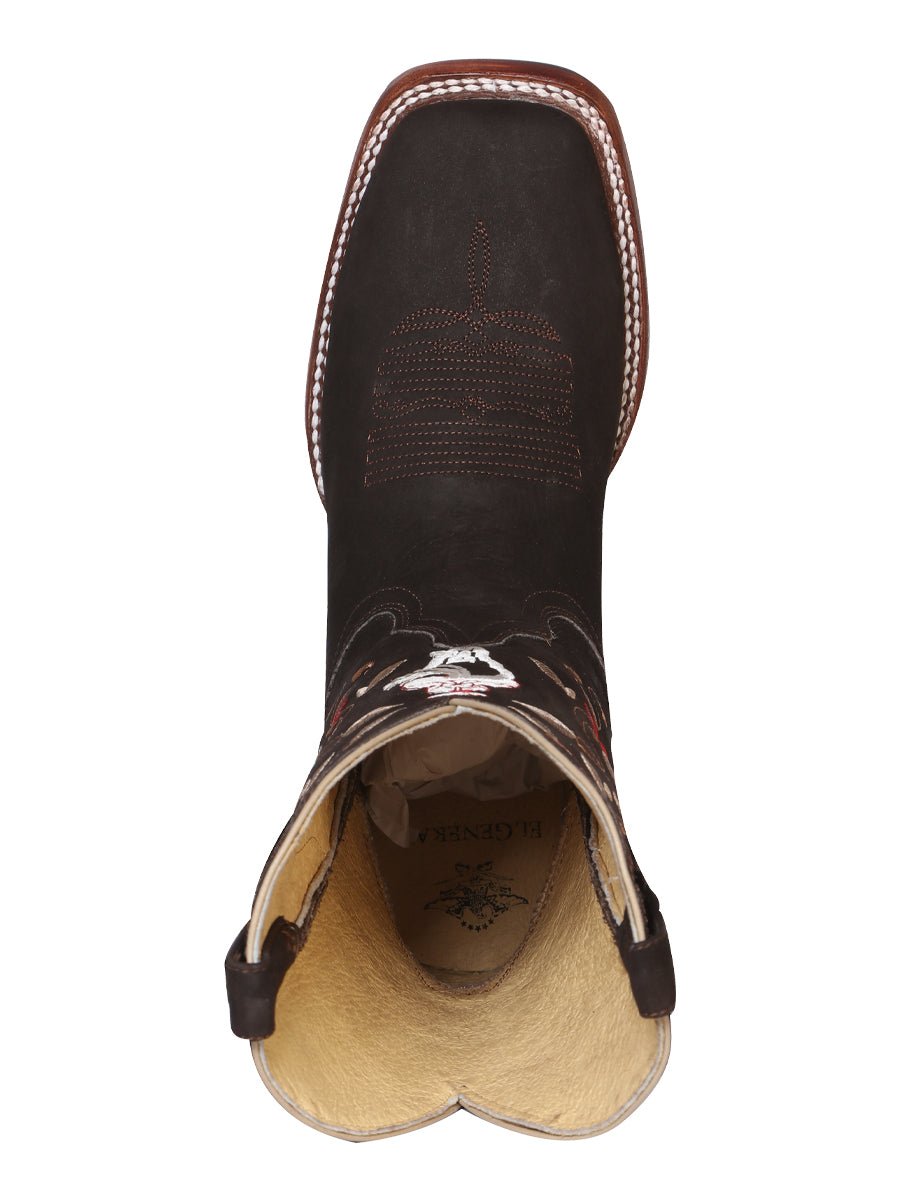 Women’s Nubuck Leather Floral Embroidered Shaft Western Cowgirl Boots 'El General' 42974 - BELLEZA'S - Women’s Nubuck Leather Floral Embroidered Shaft Western Cowgirl Boots 'El General' 42974 - Women's Boots - 04297401