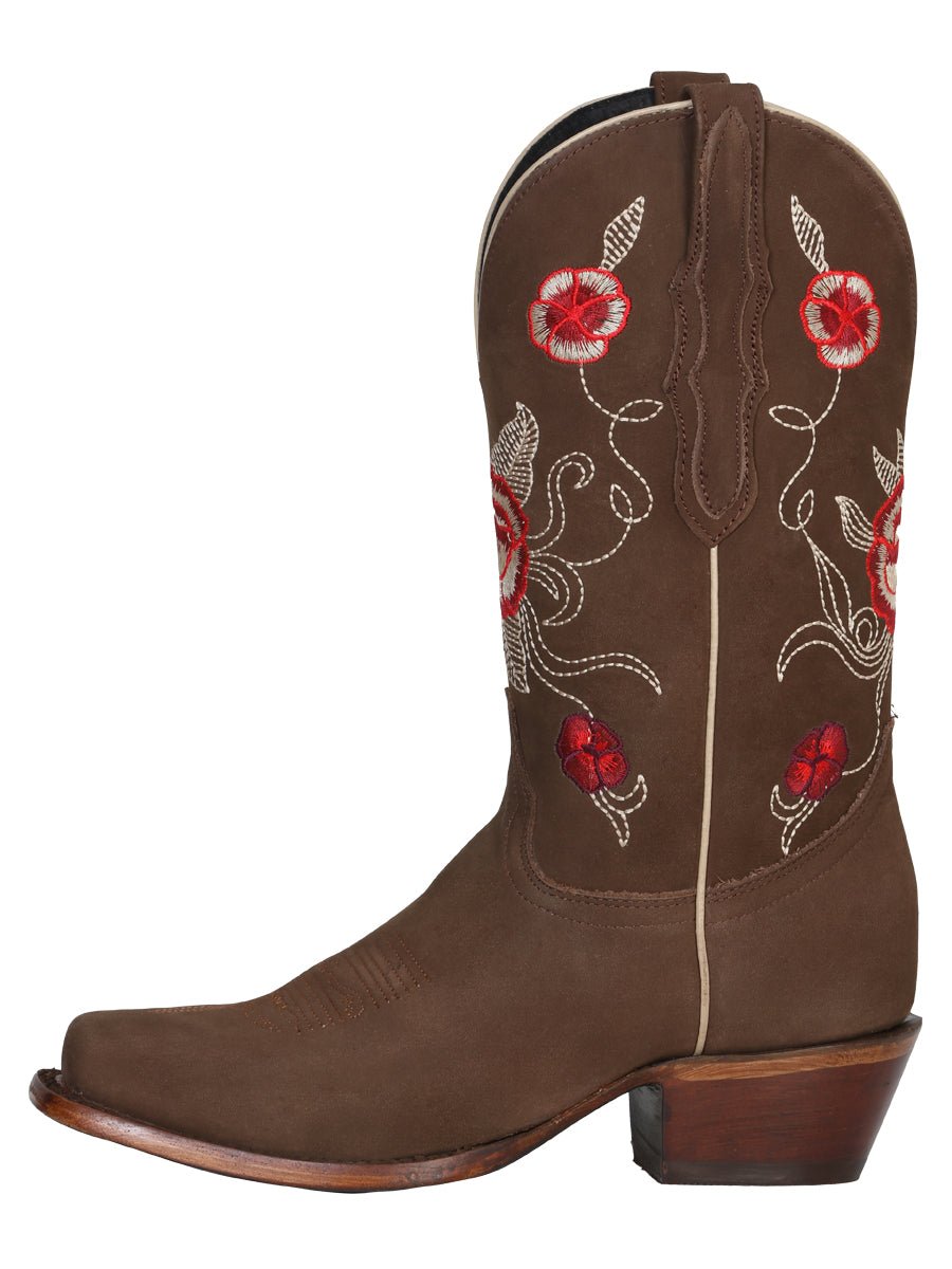 Women’s Nubuck Leather Floral Embroidered Western Cowgirl Boots 'El General' 41784 - BELLEZA'S - Women’s Nubuck Leather Floral Embroidered Western Cowgirl Boots 'El General' 41784 - Women's Boots - 04178401