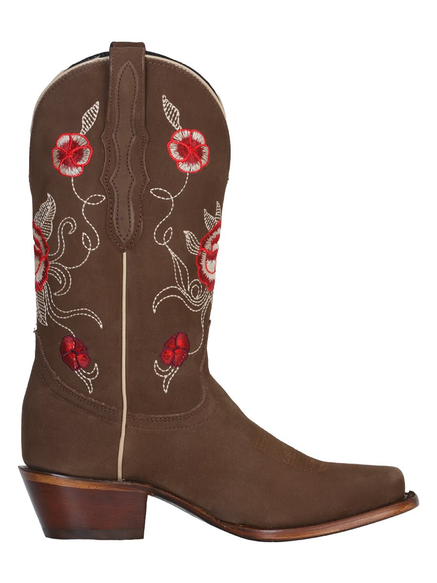 Women’s Nubuck Leather Floral Embroidered Western Cowgirl Boots 'El General' 41784 - BELLEZA'S - Women’s Nubuck Leather Floral Embroidered Western Cowgirl Boots 'El General' 41784 - Women's Boots - 04178401
