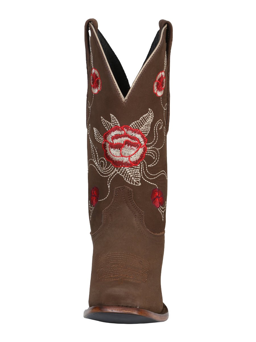 Women’s Nubuck Leather Floral Embroidered Western Cowgirl Boots 'El General' 41784 - BELLEZA'S - Women’s Nubuck Leather Floral Embroidered Western Cowgirl Boots 'El General' 41784 - Women's Boots - 04178401