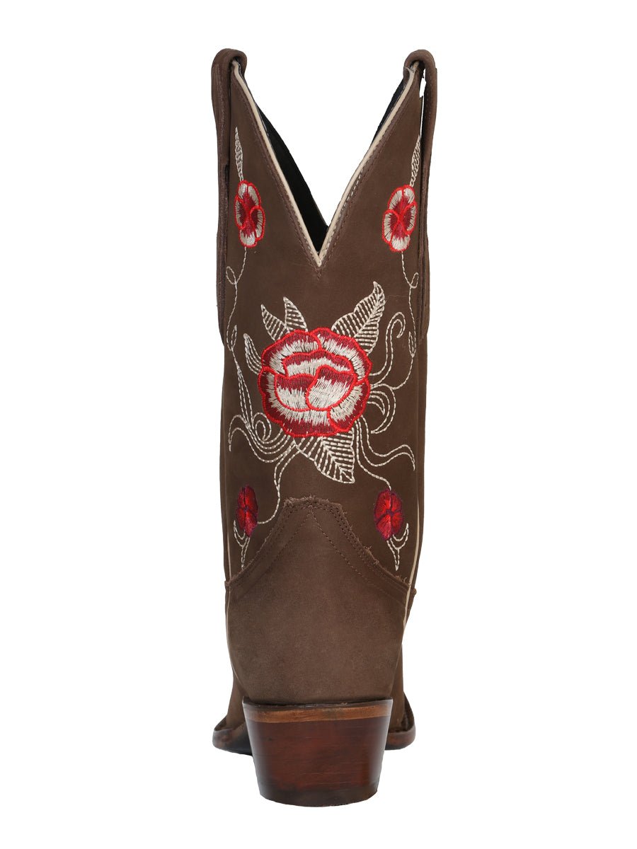 Women’s Nubuck Leather Floral Embroidered Western Cowgirl Boots 'El General' 41784 - BELLEZA'S - Women’s Nubuck Leather Floral Embroidered Western Cowgirl Boots 'El General' 41784 - Women's Boots - 04178401