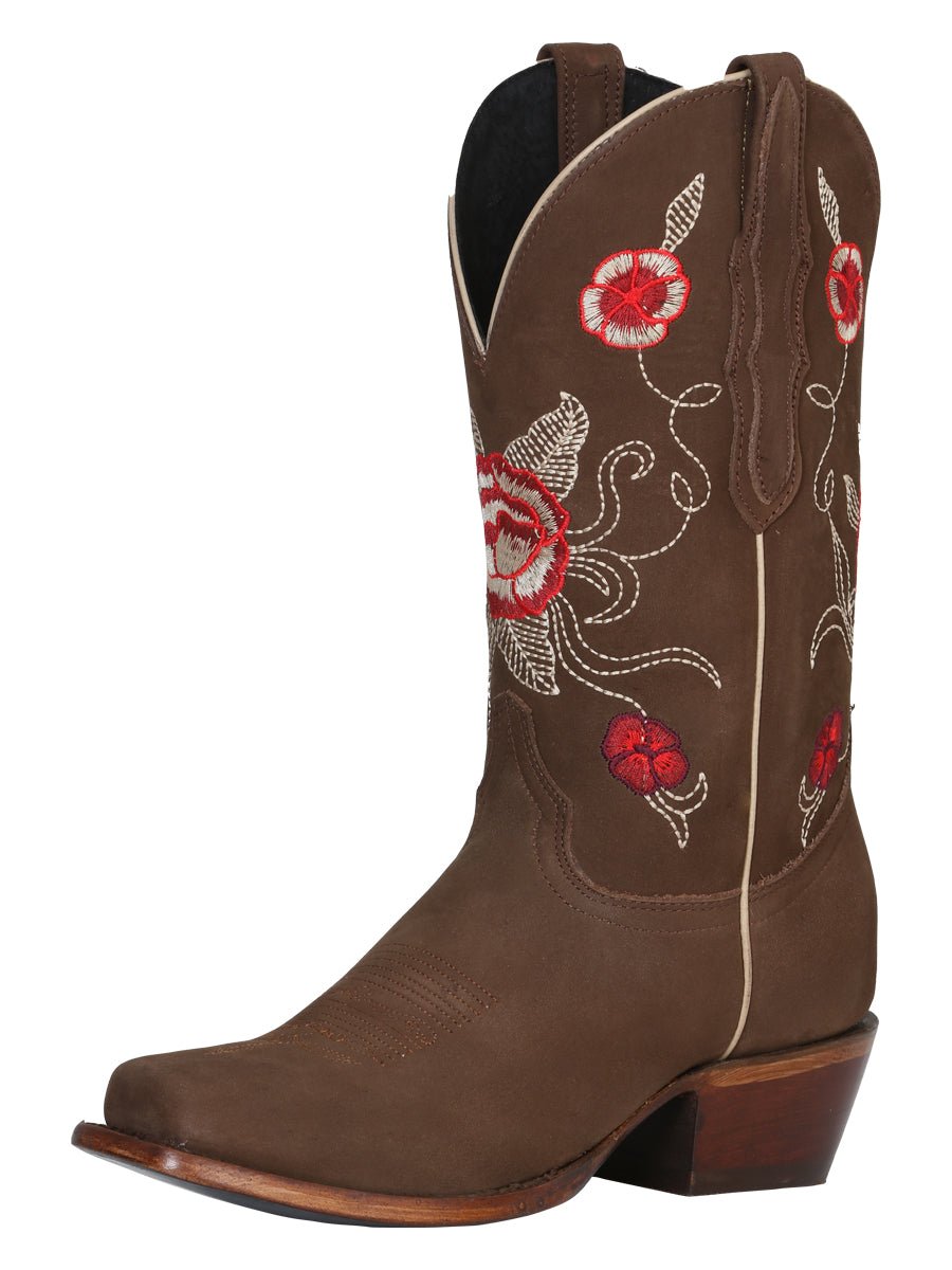 Women’s Nubuck Leather Floral Embroidered Western Cowgirl Boots 'El General' 41784 - BELLEZA'S - Women’s Nubuck Leather Floral Embroidered Western Cowgirl Boots 'El General' 41784 - Women's Boots - 04178401