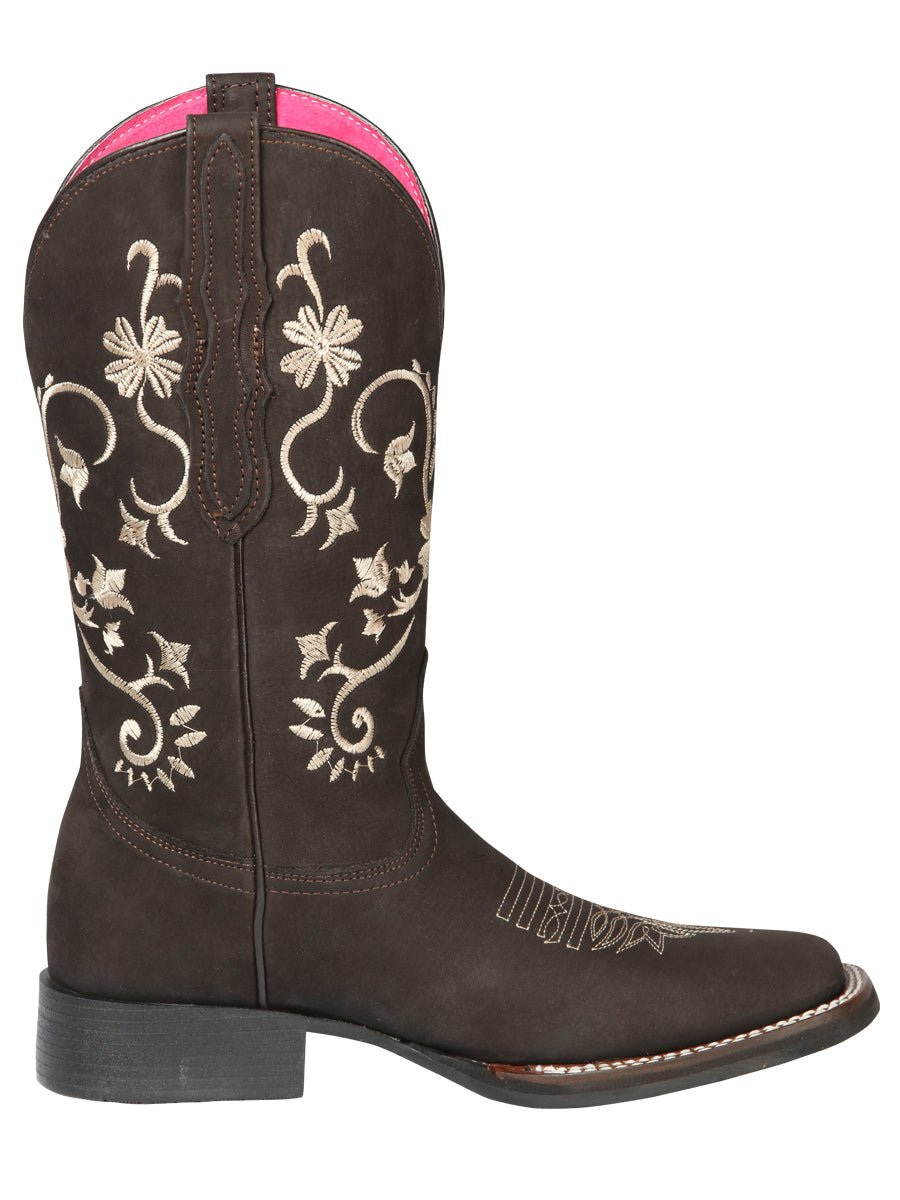Women’s Nubuck Leather Flowers Embroidered Western Cowgirl Boots 'El General' 44642 - BELLEZA'S - Women’s Nubuck Leather Flowers Embroidered Western Cowgirl Boots 'El General' 44642 - Women's Boots - 04464201