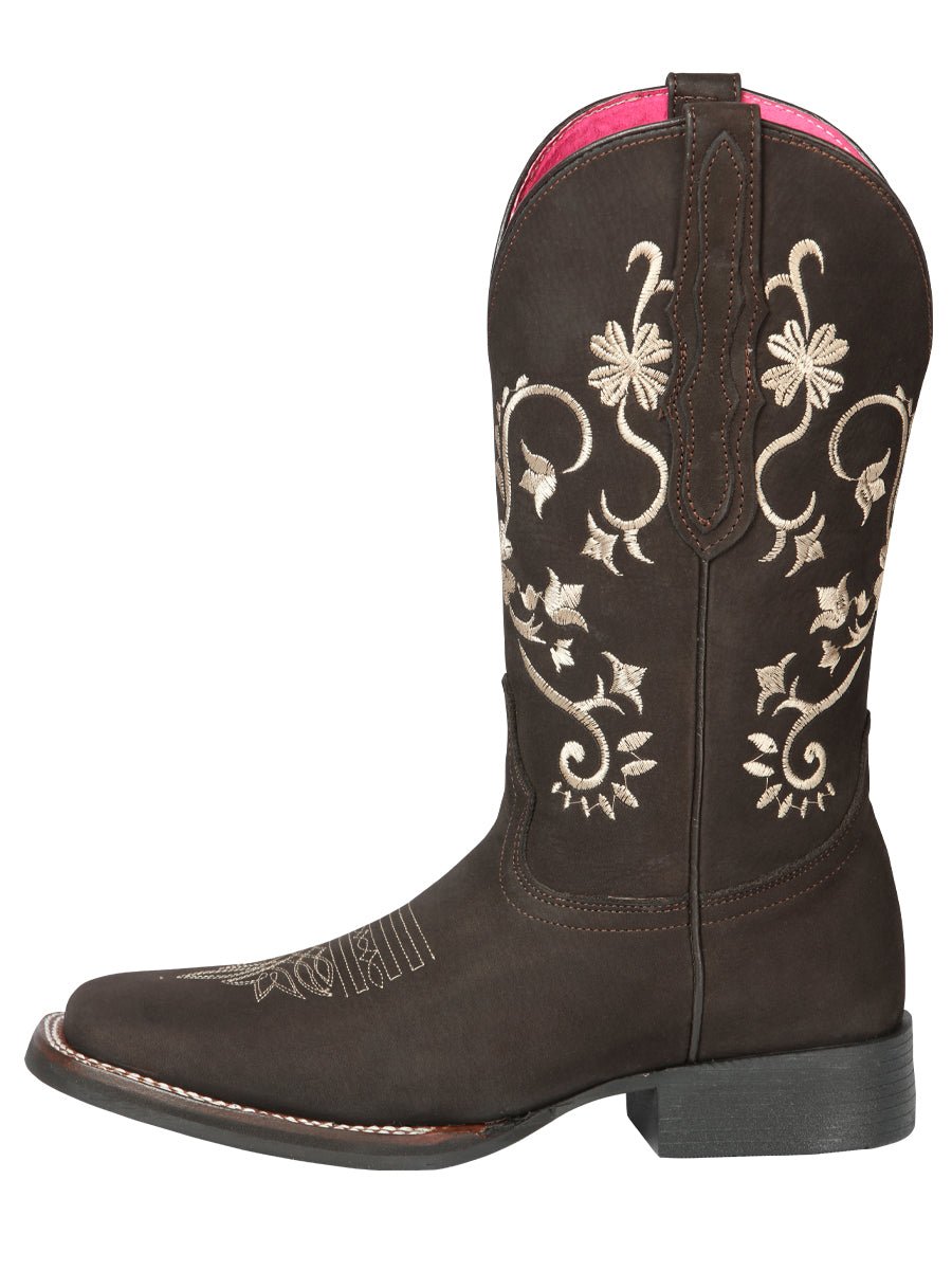 Women’s Nubuck Leather Flowers Embroidered Western Cowgirl Boots 'El General' 44642 - BELLEZA'S - Women’s Nubuck Leather Flowers Embroidered Western Cowgirl Boots 'El General' 44642 - Women's Boots - 04464201