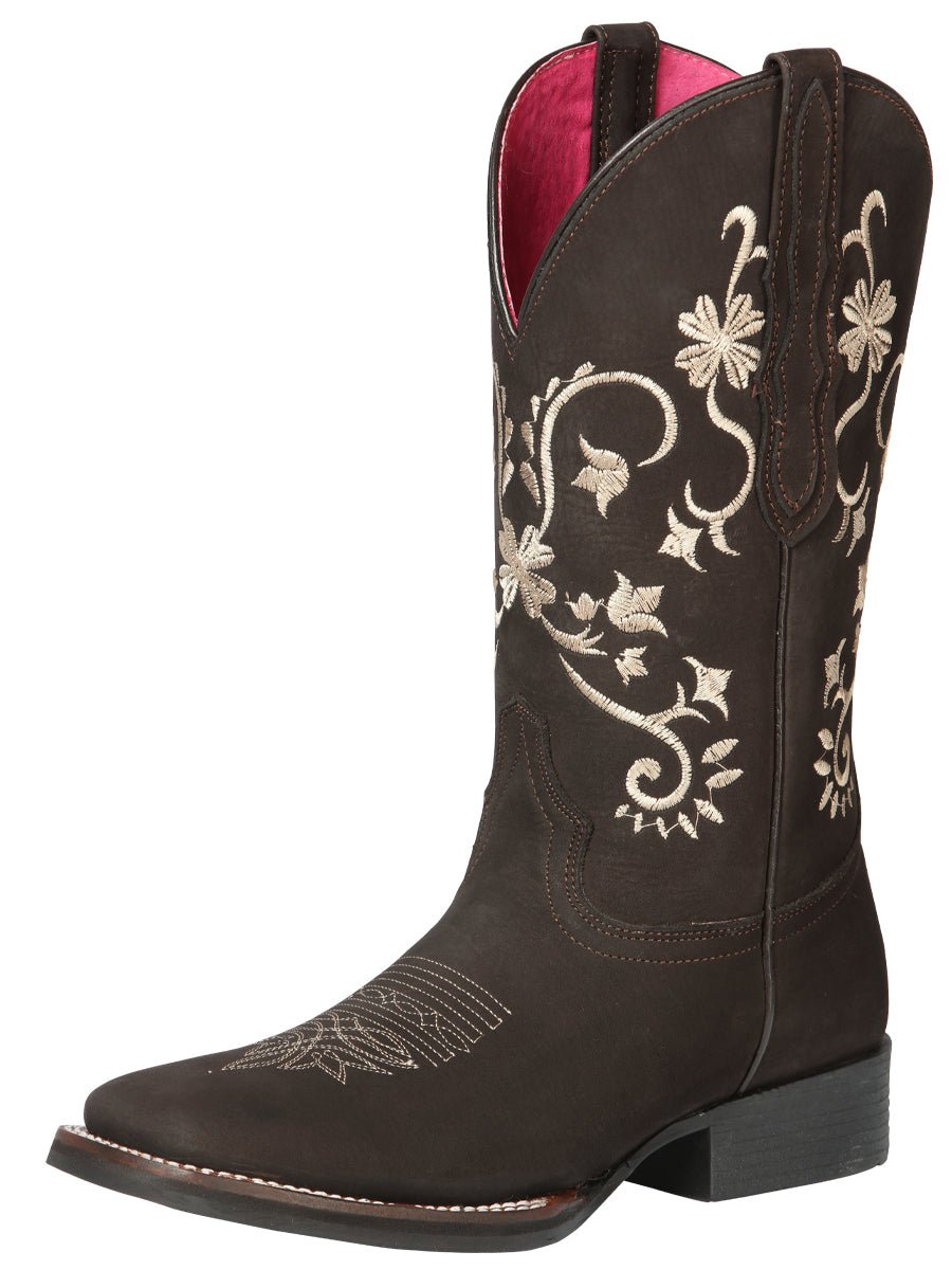 Women’s Nubuck Leather Flowers Embroidered Western Cowgirl Boots 'El General' 44642 - BELLEZA'S - Women’s Nubuck Leather Flowers Embroidered Western Cowgirl Boots 'El General' 44642 - Women's Boots - 04464201