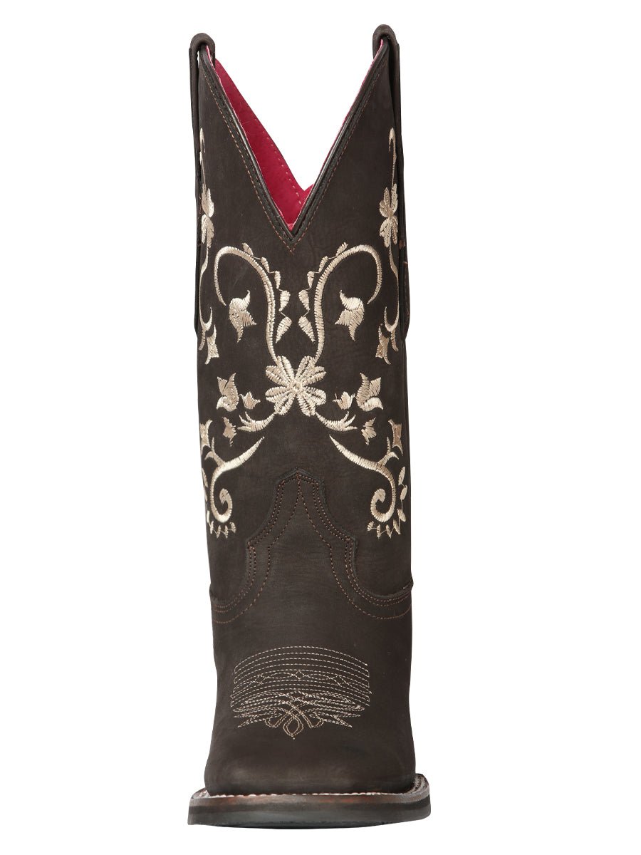 Women’s Nubuck Leather Flowers Embroidered Western Cowgirl Boots 'El General' 44642 - BELLEZA'S - Women’s Nubuck Leather Flowers Embroidered Western Cowgirl Boots 'El General' 44642 - Women's Boots - 04464201
