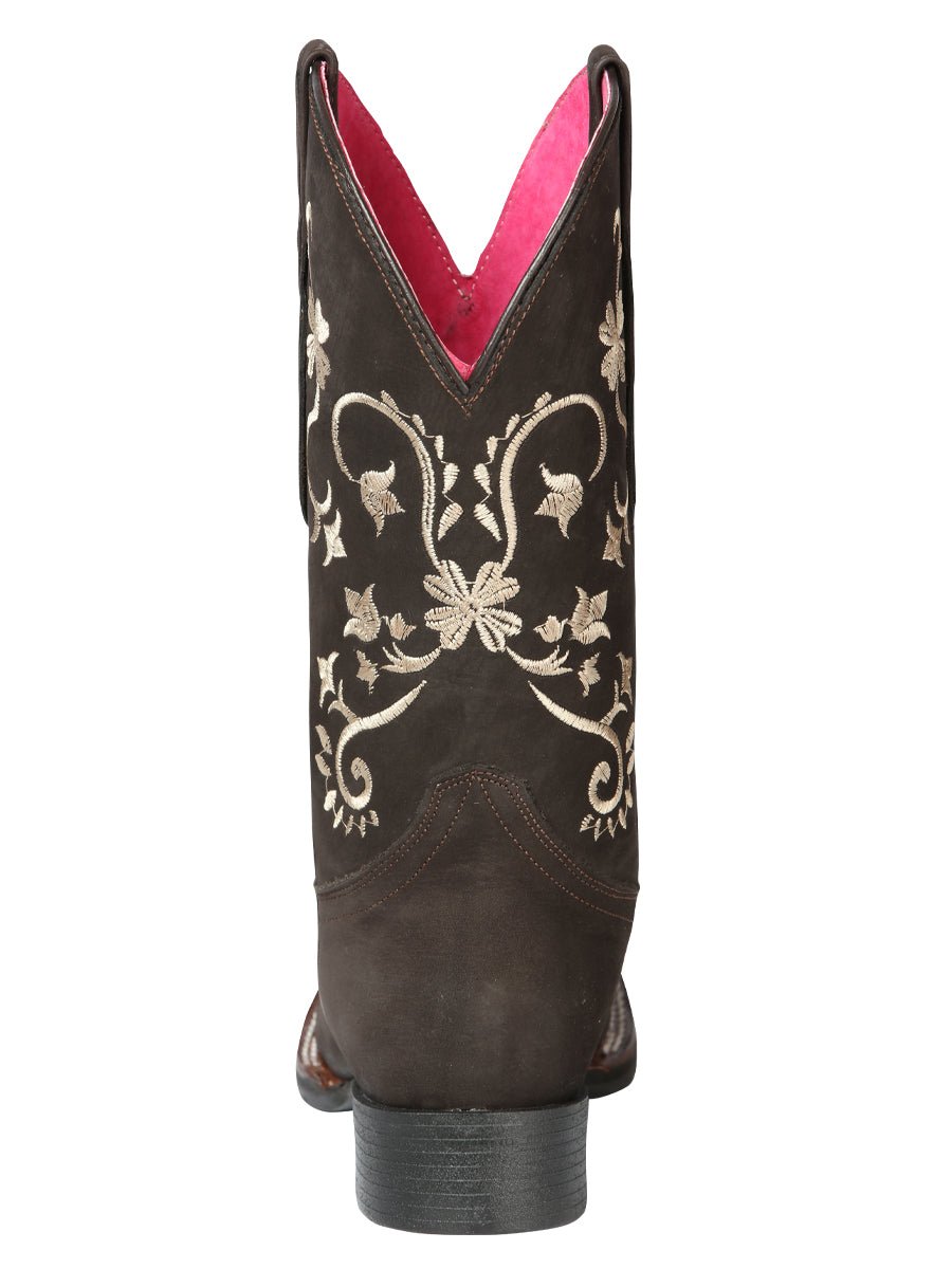 Women’s Nubuck Leather Flowers Embroidered Western Cowgirl Boots 'El General' 44642 - BELLEZA'S - Women’s Nubuck Leather Flowers Embroidered Western Cowgirl Boots 'El General' 44642 - Women's Boots - 04464201
