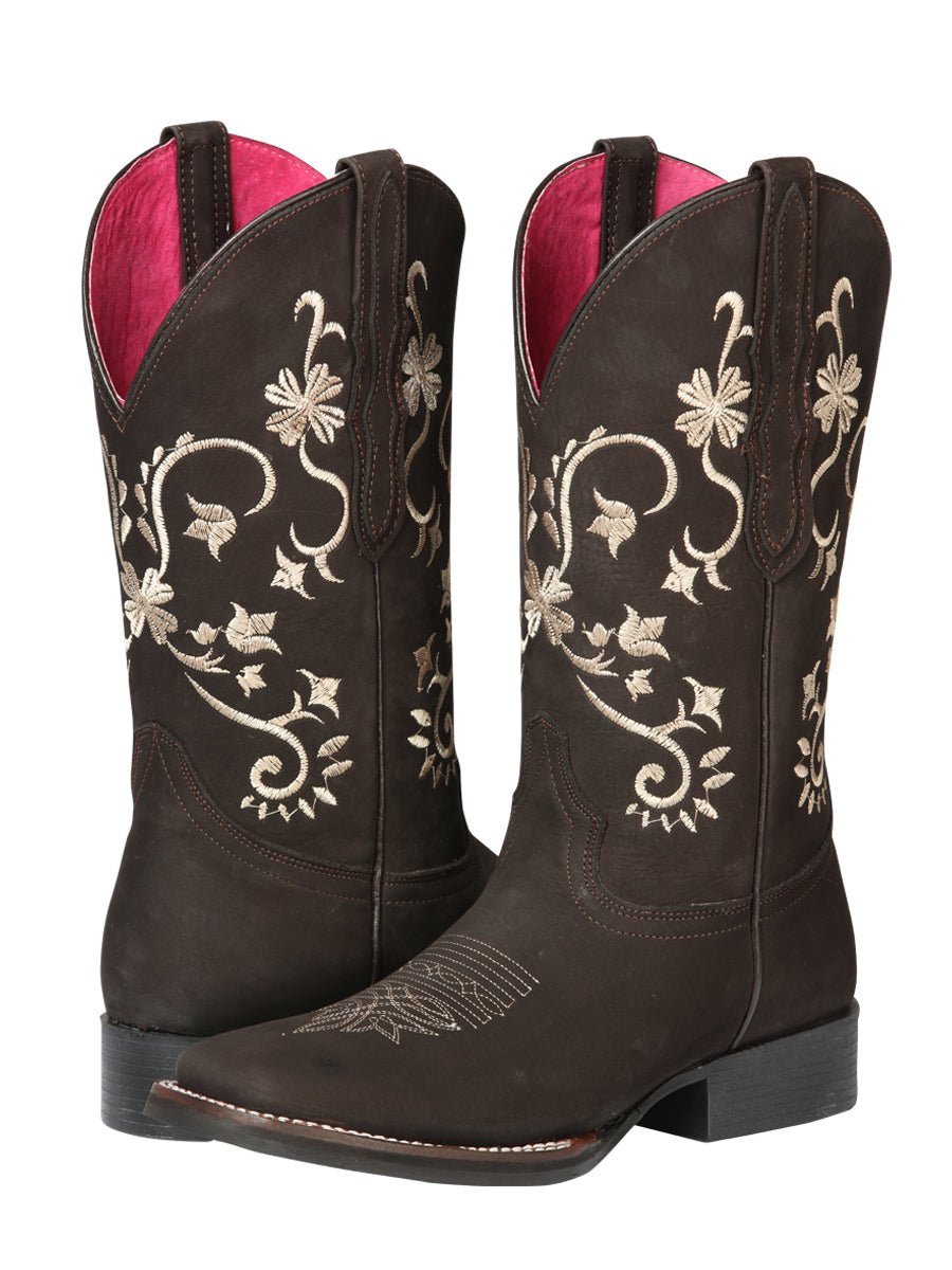 Women’s Nubuck Leather Flowers Embroidered Western Cowgirl Boots 'El General' 44642 - BELLEZA'S - Women’s Nubuck Leather Flowers Embroidered Western Cowgirl Boots 'El General' 44642 - Women's Boots - 04464201