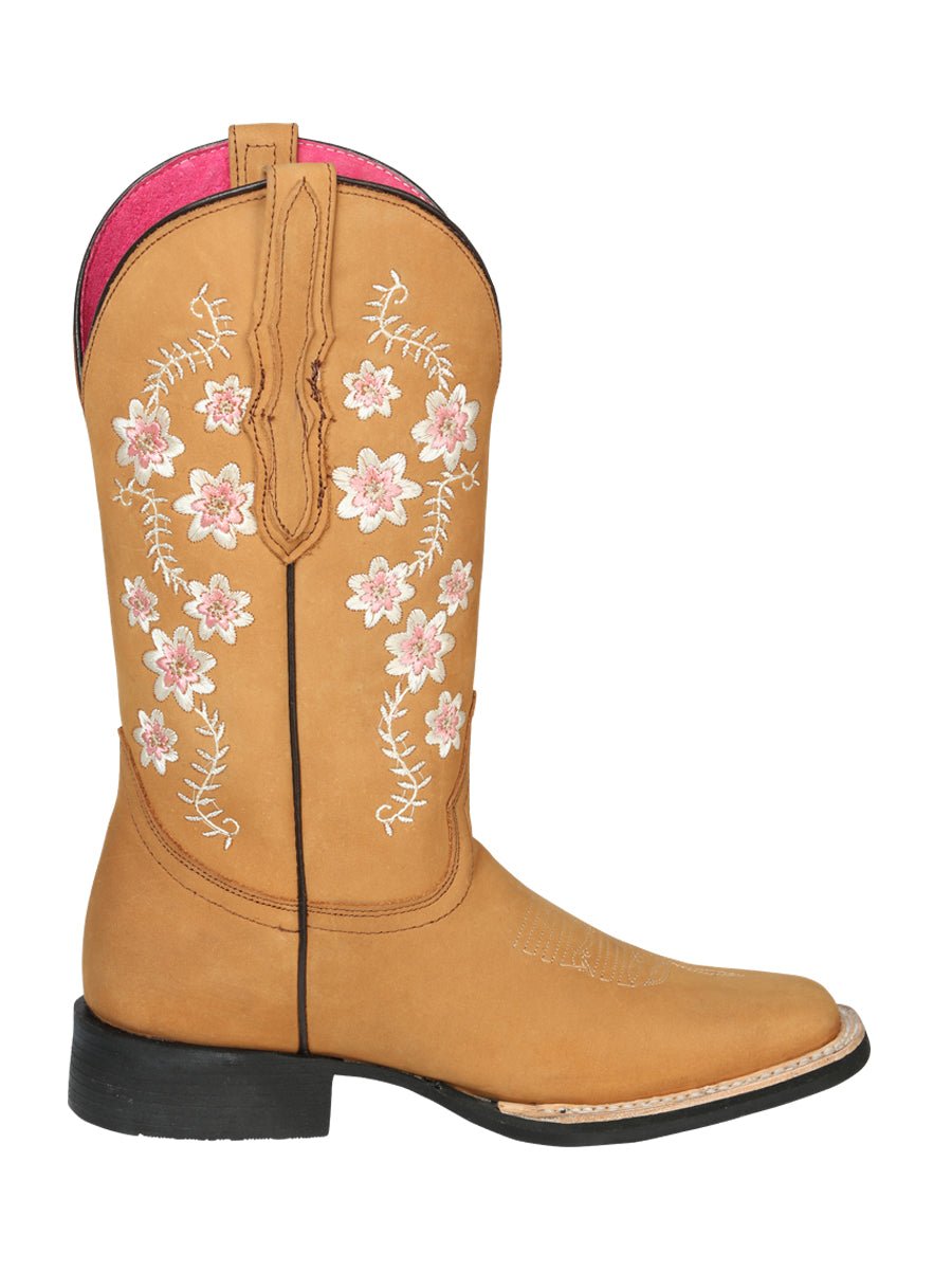 Women’s Nubuck Leather Flowers Embroidered Western Cowgirl Boots 'El General' Peach 44644 - BELLEZA'S - Women’s Nubuck Leather Flowers Embroidered Western Cowgirl Boots 'El General' Peach 44644 - Women's Boots - 04464401